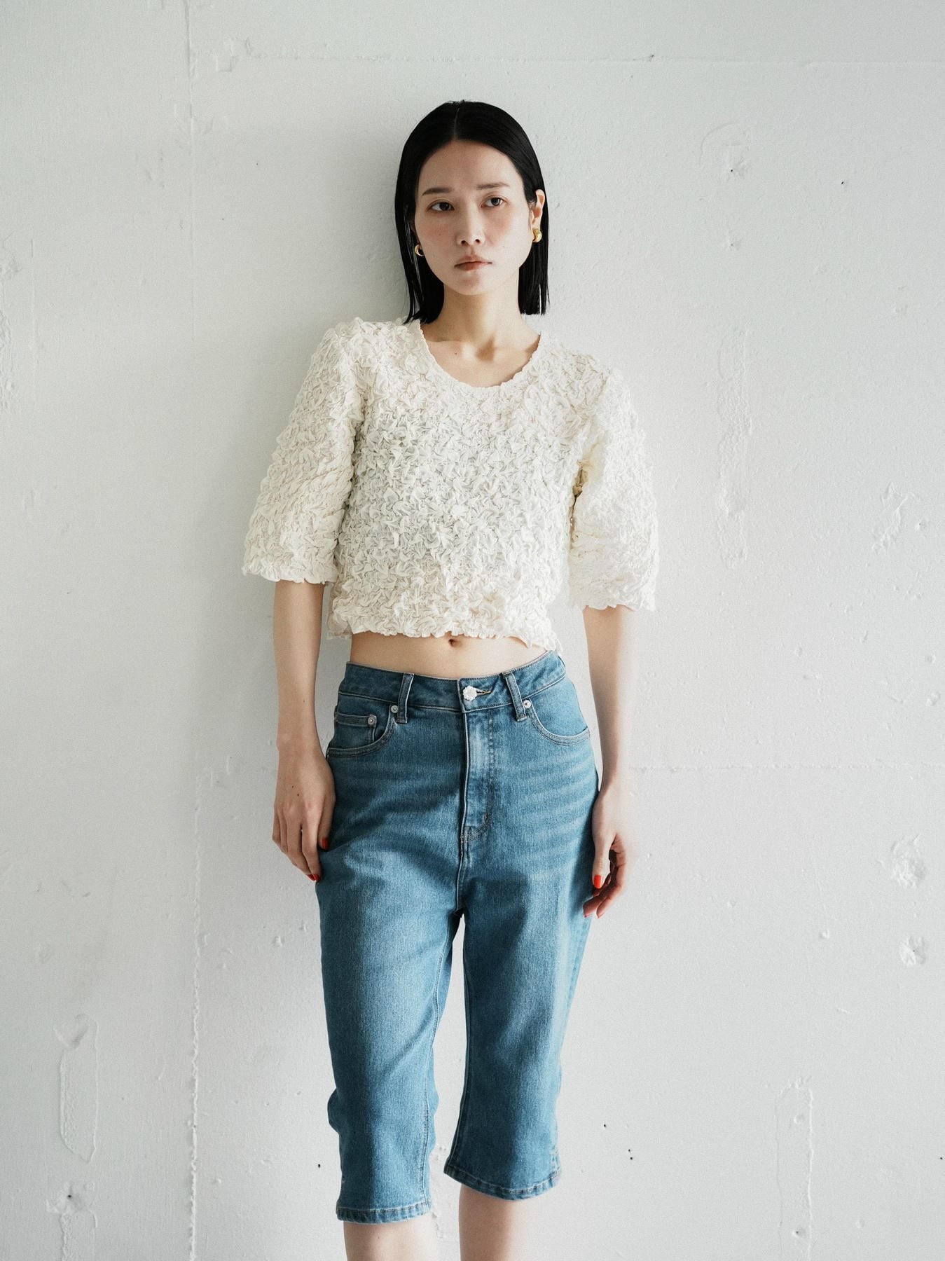 Katrin TOKYO bijou button capri denim カトリントウキョウ パンツ ジーンズ・デニムパンツ ネイビー ブラック