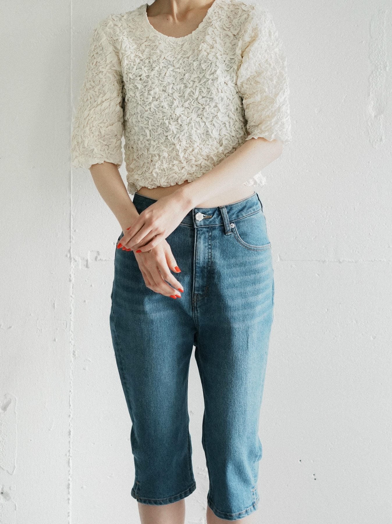 Katrin TOKYO bijou button capri denim カトリントウキョウ パンツ ジーンズ・デニムパンツ ネイビー ブラック