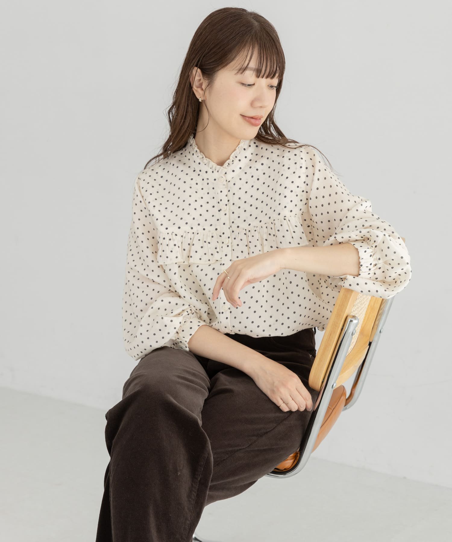 Sonny Label 『WEB限定』ドットフリルブラウス サニーレーベル トップス シャツ・ブラウス ブラック ホワイト
