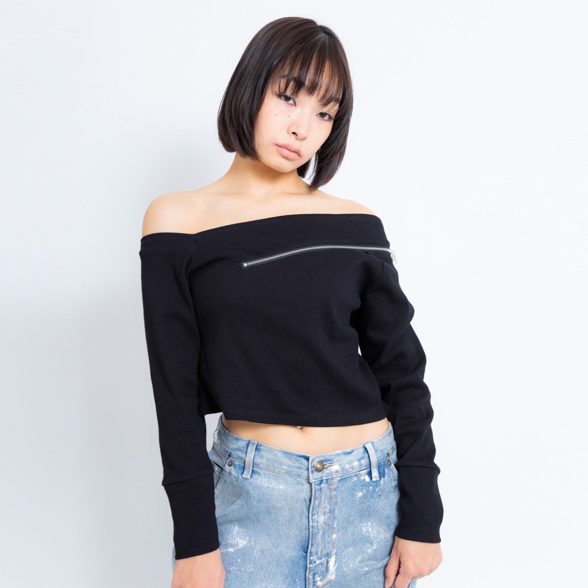atmos pink atmos pink ワンショル リブトップス BLACK アトモス トップス その他のトップス ブラック