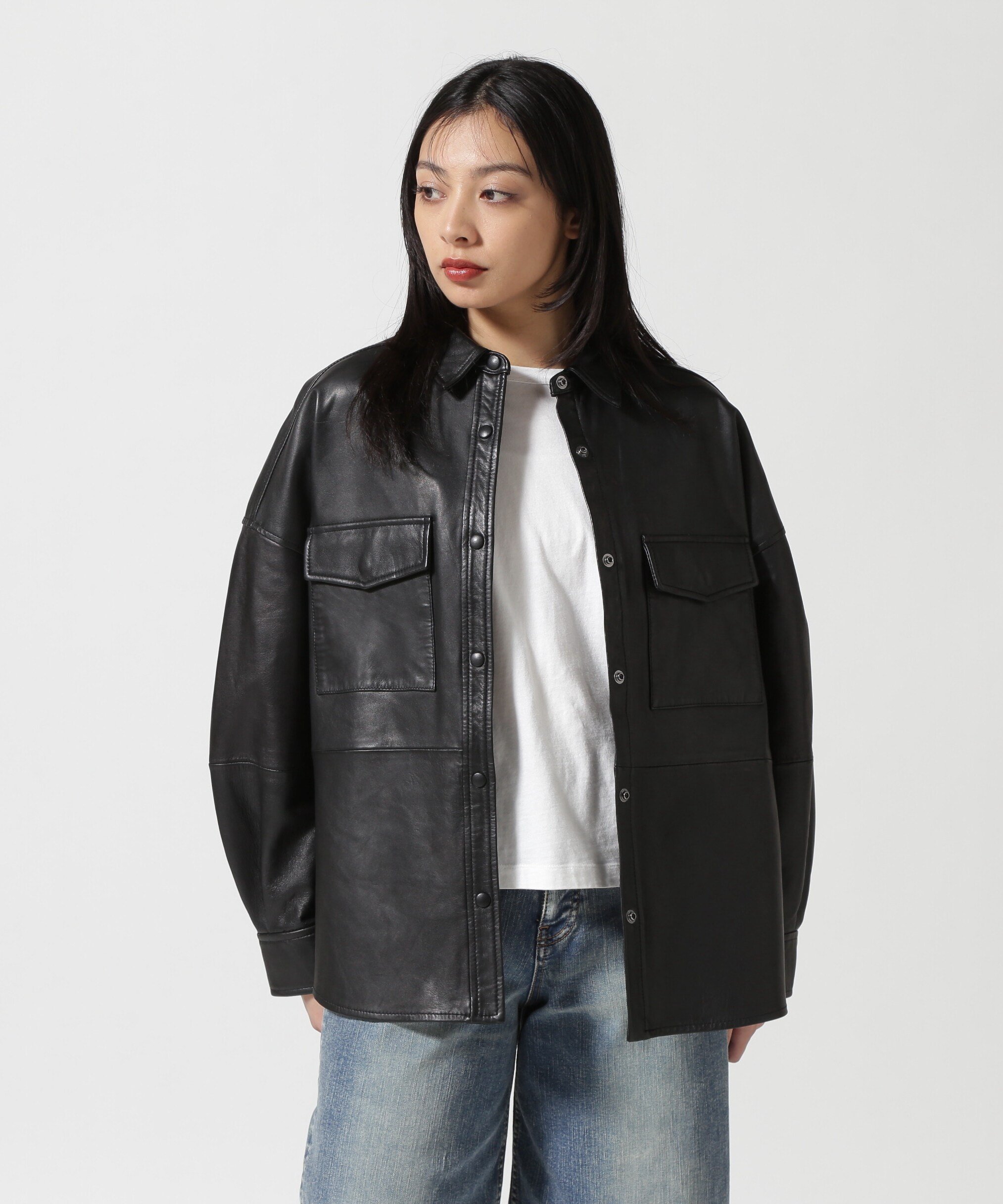 NCB neat caprice brand(エヌシービーニートカプリスブランド) WOMENS SHEEP SHIRTS ビーセカンド ジャケット・アウター ライダースジャケット グレー ブラック
