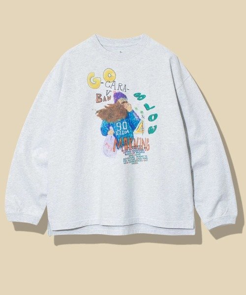go slow caravan メランジェ G/D EJIDAI MAN ロングスリーブ BIG TEE (MENS) ゴースローキャラバン トップス カットソー・Tシャツ グレー パープル グリーン ピンク【送料無料】