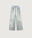 LA POMME petit Crystal Lace Belt Ripped Jeans ラポミ・プチ パンツ ジーンズ・デニムパンツ ブルー【送料無料】