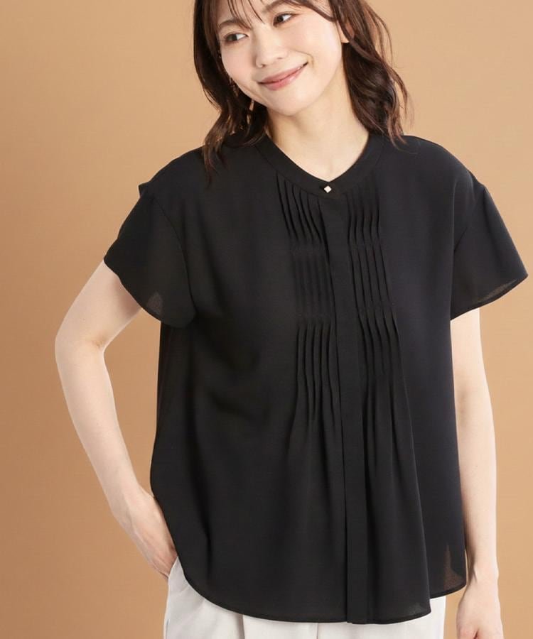 Reflect 【インナーに◎/すっきり見え!長め丈】タックデティールブラウス リフレクト トップス シャツ・ブラウス ホワイト ブラック ベージュ