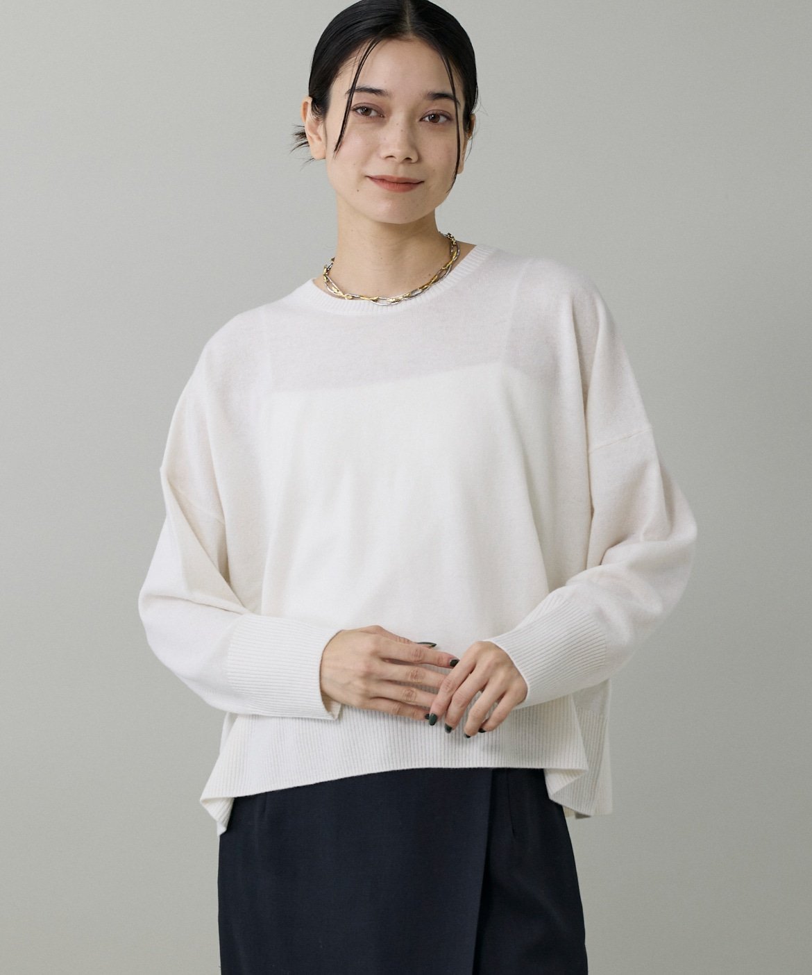 INED クルーネックプルオーバーニット イネド トップス ニット グレー ホワイト ブルー ブラック【送料..