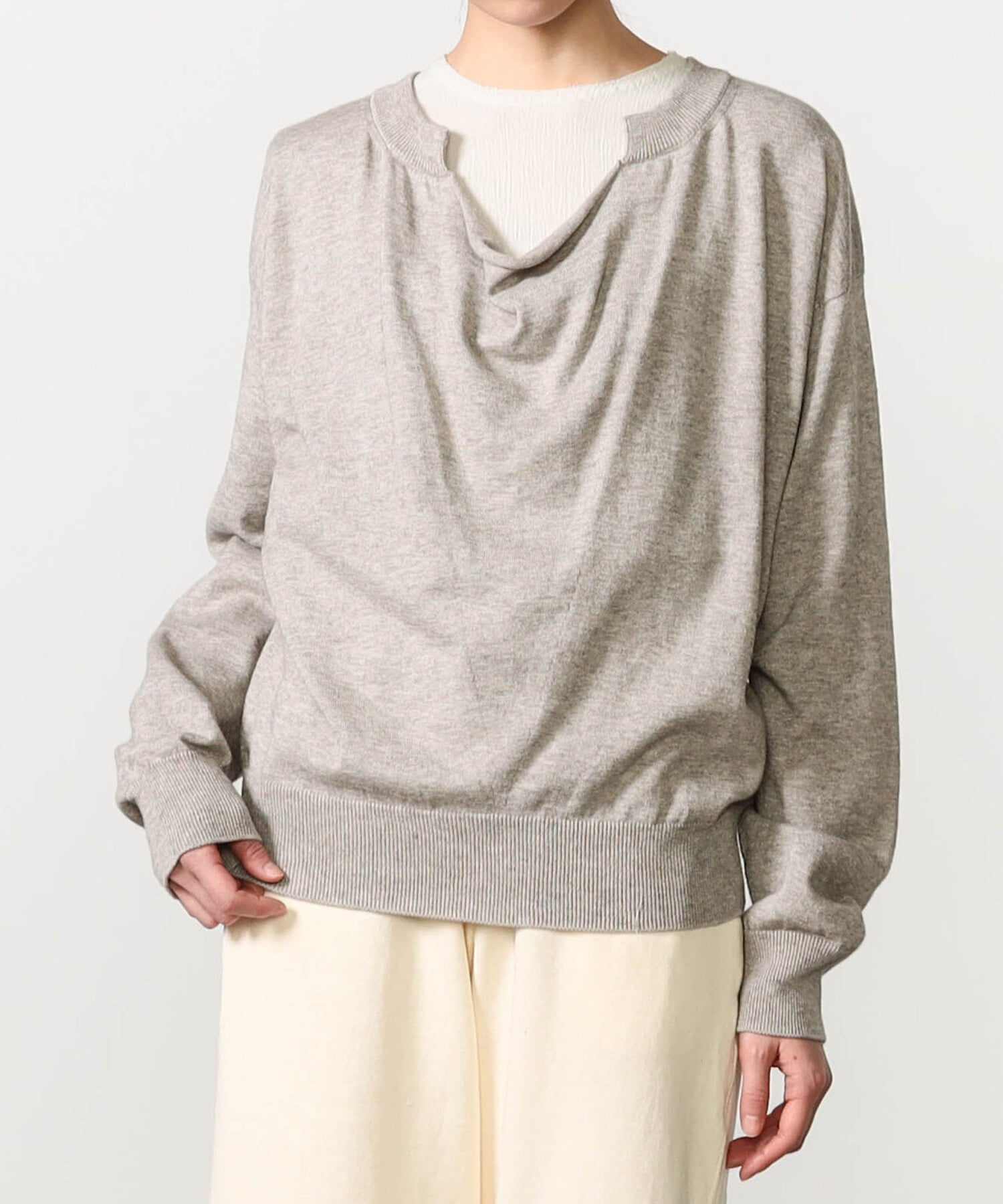 【SALE／40%OFF】Bshop UNFIL ｜ フロントドレープ ニットプルオーバー WOMEN ビショップ トップス ニット グレー ベージュ【送料無料】