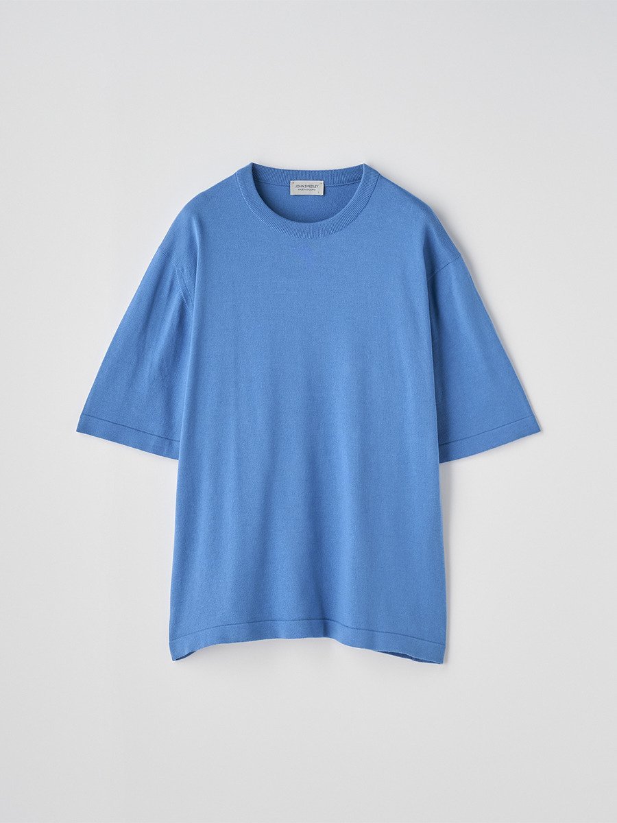 JOHN SMEDLEY ウェルトヘム半袖コットンニットTシャツ ｜ TINDALL ｜ 24G ジョンスメドレー トップス ニット ブルー【送料無料】