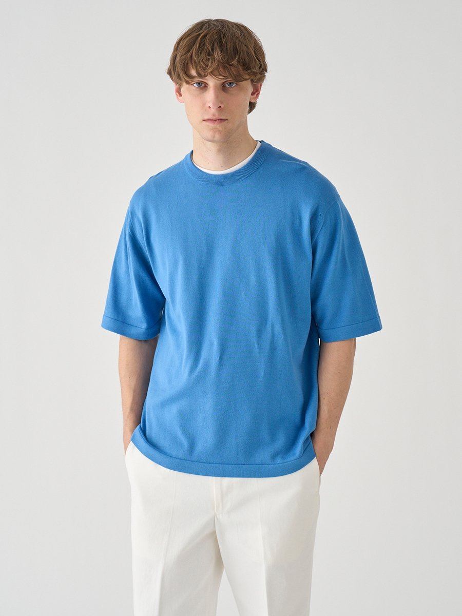 JOHN SMEDLEY ウェルトヘム半袖コットンニットTシャツ ｜ TINDALL ｜ 24G ジョンスメドレー トップス ニット ブルー【送料無料】
