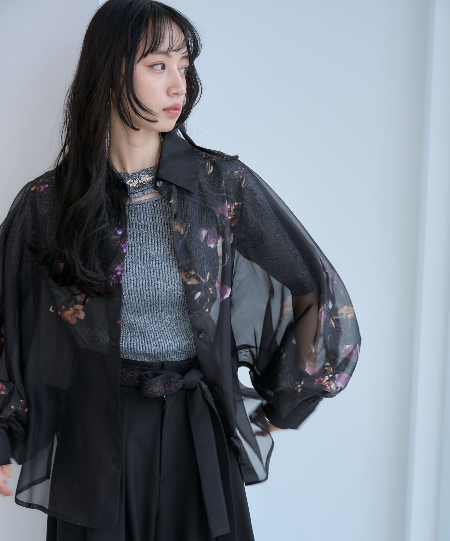 HARE アートフラワーガラシアーシャツ ハレ トップス シャツ・ブラウス ブラック パープル ネイビー グレー グリーン レッド ブルー