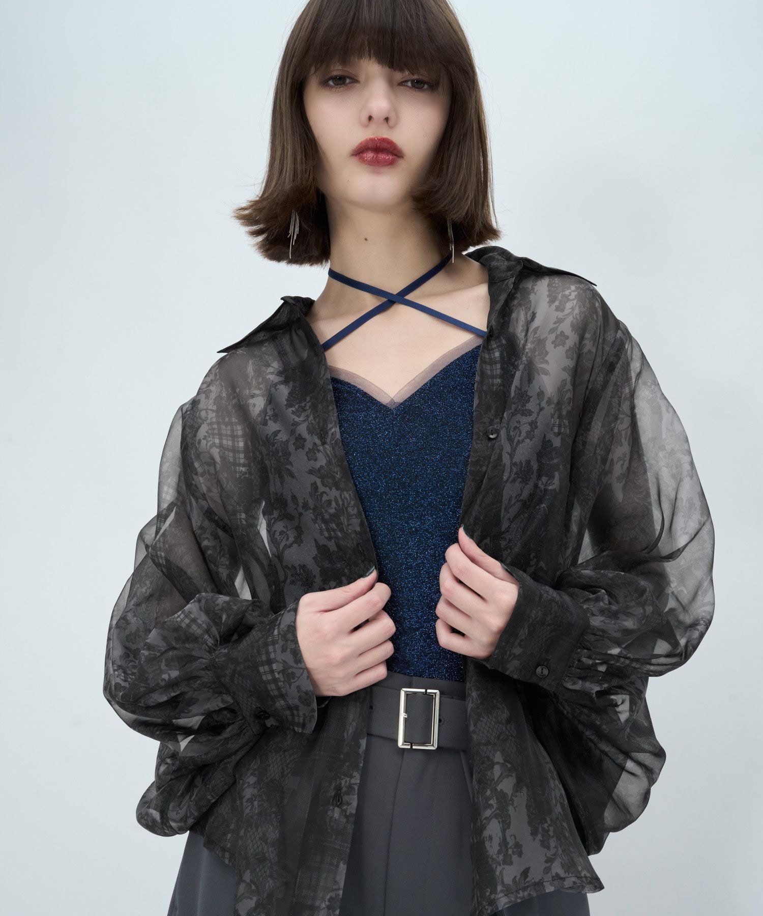 HARE アートフラワーガラシアーシャツ ハレ トップス シャツ・ブラウス ブラック パープル ネイビー グレー グリーン レッド ブルー