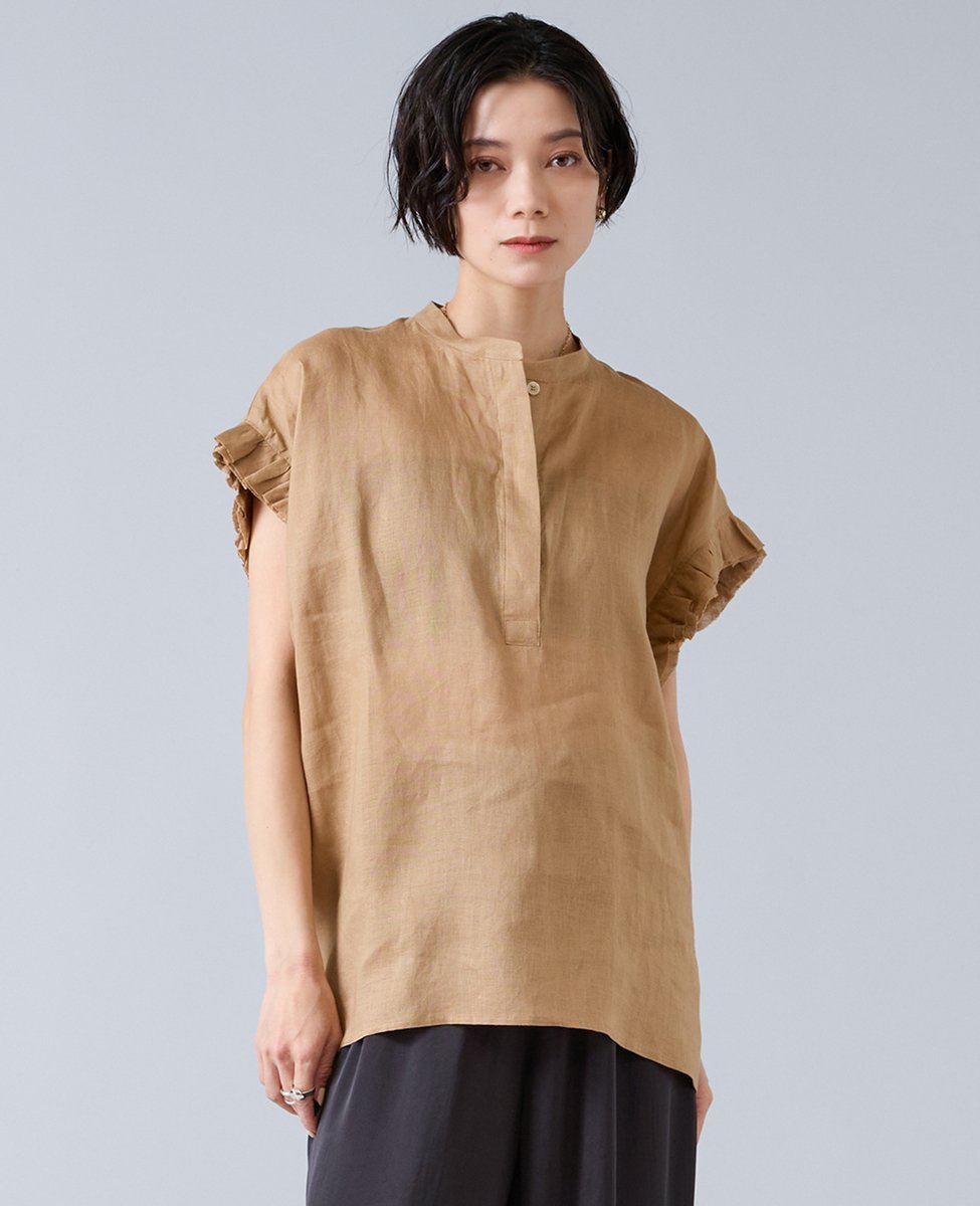 Liesse 《定番》リネンギャザースリーブブラウス リエス トップス シャツ・ブラウス ホワイト ピンク ブルー ブラック イエロー ベージュ