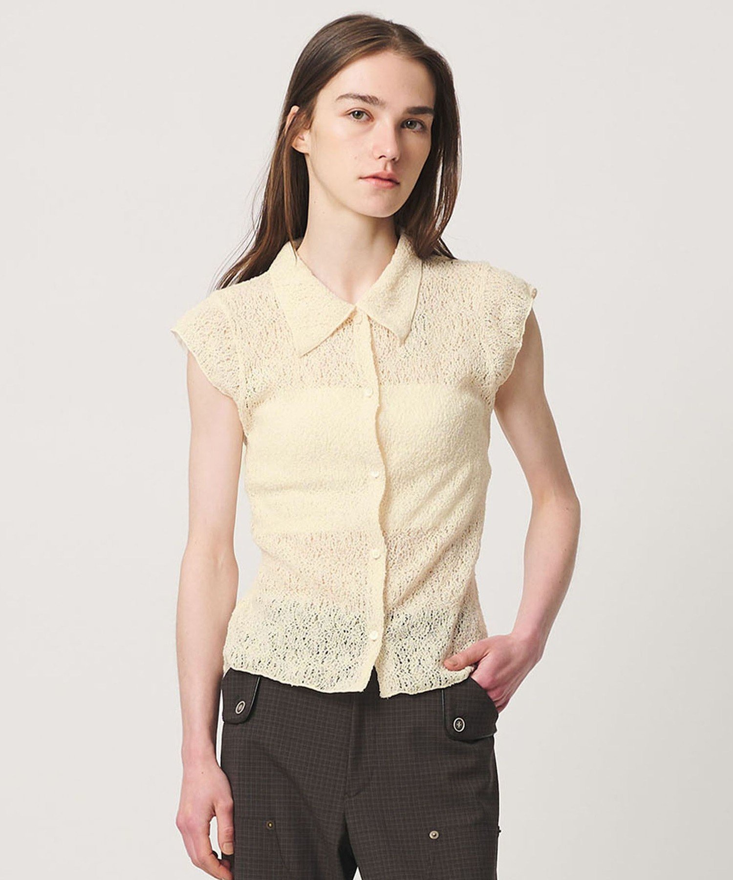＜ATTISESSION＞E/C RSL レース フレンチスリーブ シャツ ビューティー＆ユース ユナイテッドアローズ トップス シャツ・ブラウス ホワイト ブラウン ネイビー