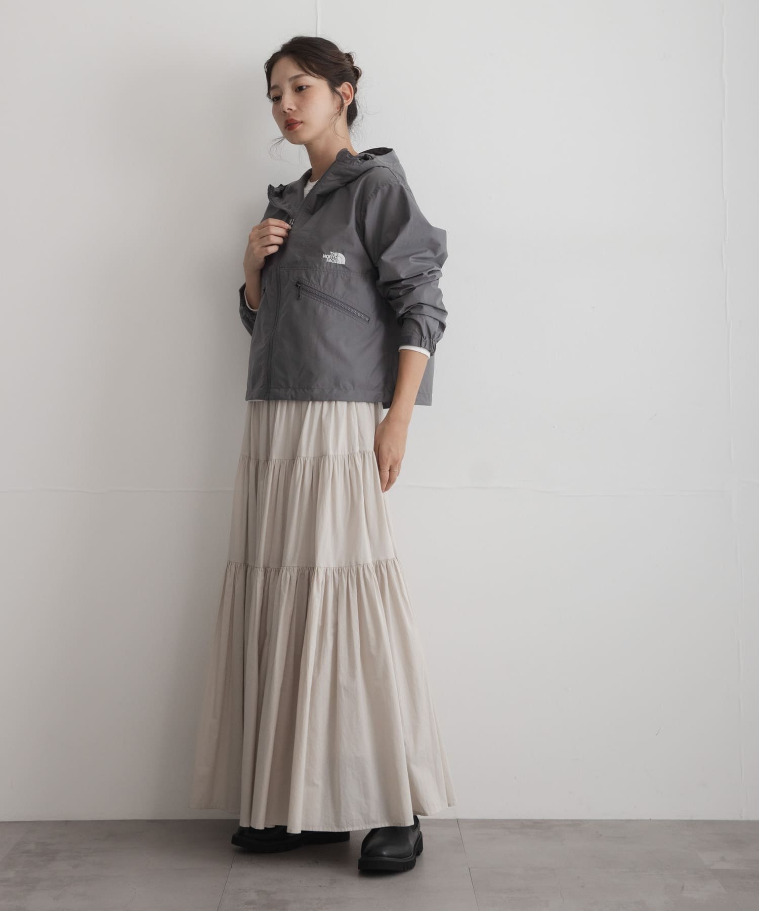 Sonny Label コットンギャザーティアードスカート サニーレーベル スカート ロング・マキシスカート ブラック グレー