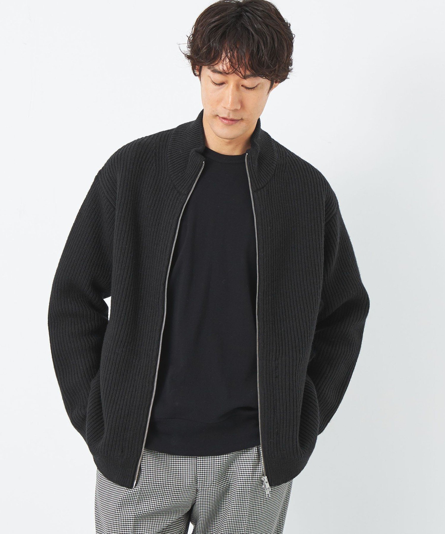 UNITED ARROWS green label relaxing ANDEAN/WO ジップ ニット カーディガン ユナイテッドアローズ グリーンレーベルリラクシング トップス カーディガン ブラック ホワイト【送料無料】