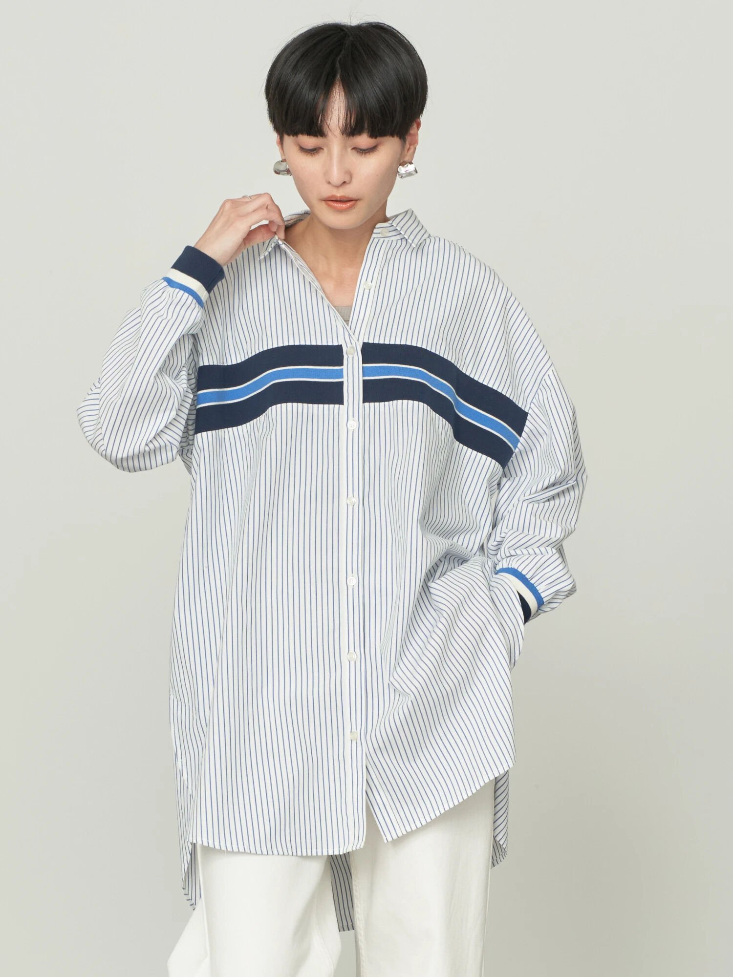 AMERICAN HOLIC リブラインシャツチュニック アメリカン ホリック ワンピース・ドレス チュニック ブルー ホワイト ブラック【送料無料】