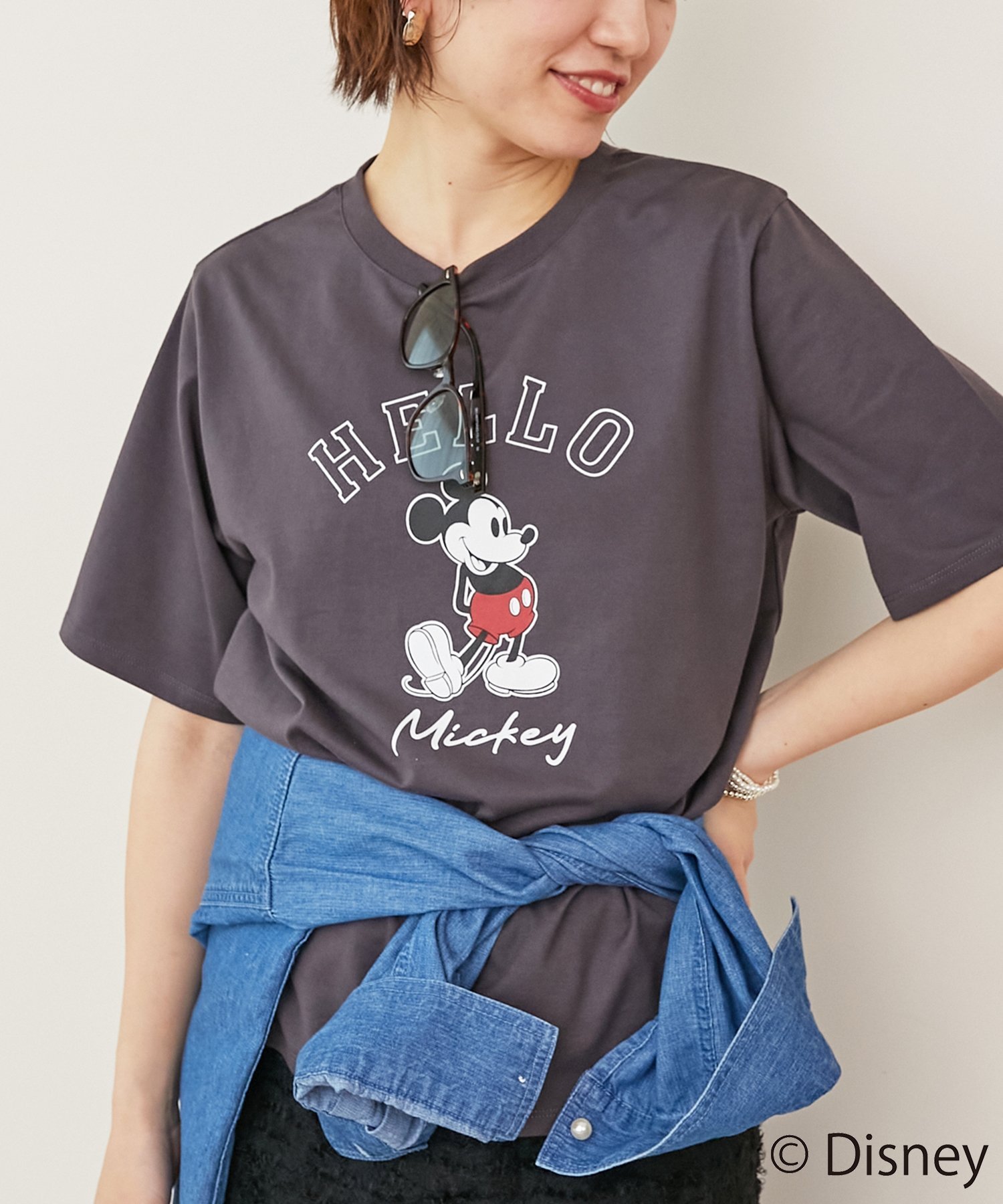 【SALE／10%OFF】le.coeur blanc 【Disney】Hello/プリントTシャツ ルクールブラン トップス カットソー・Tシャツ ホワイト グレー ベージュ【送料無料】のサムネイル