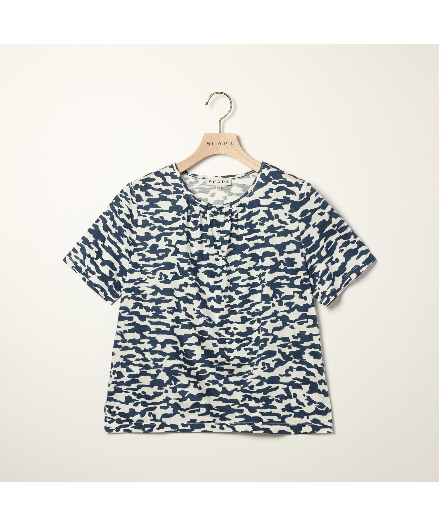 SCAPA レオパードプリント半袖カットソー スキャパ トップス カットソー・Tシャツ ネイビー