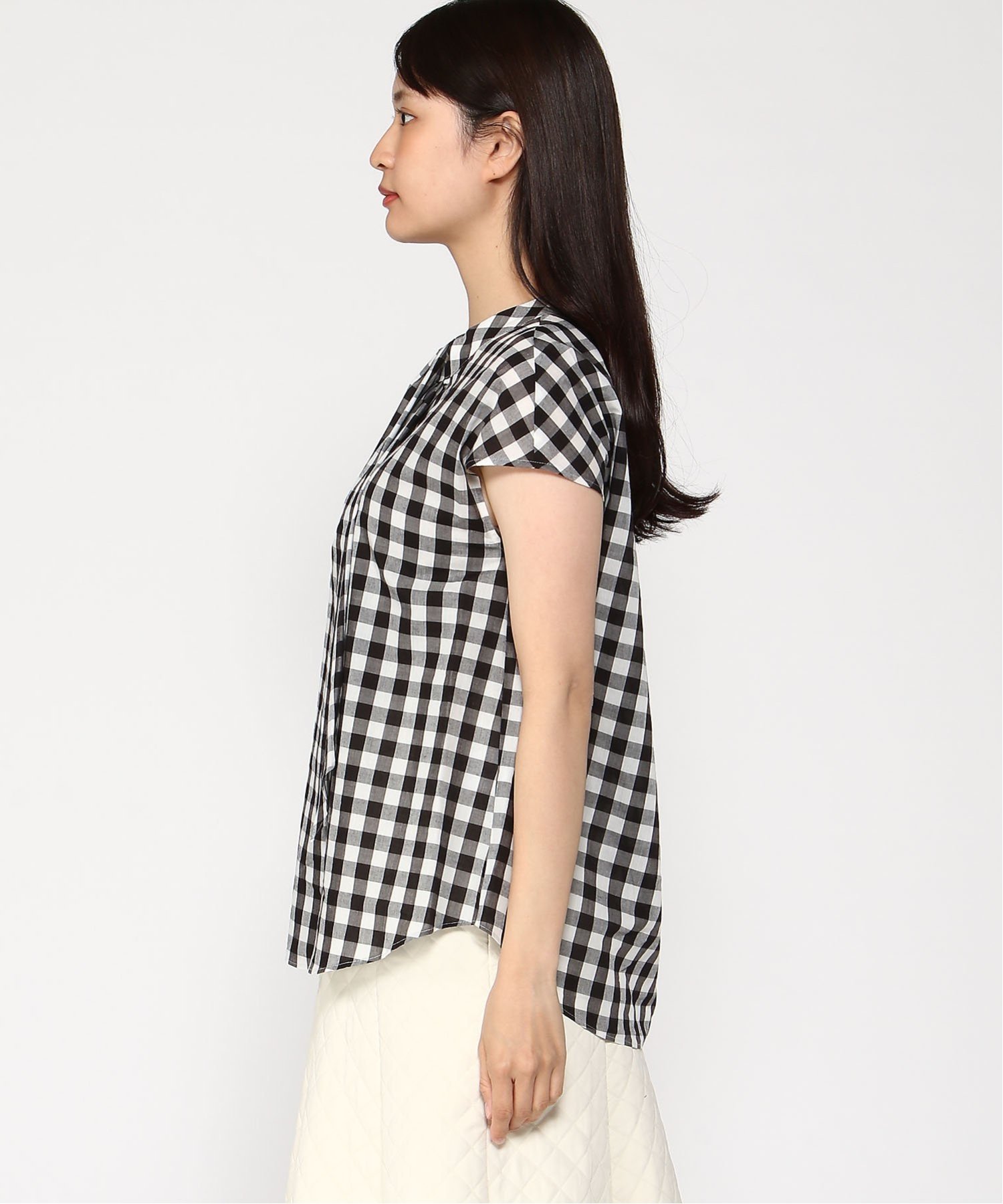 【SALE／30%OFF】Doubleface Tokyo スカーフ風ギンガムチェックブラウス ダブルフェーストーキョー トップス シャツ・ブラウス ブラック ネイビー【送料無料】
