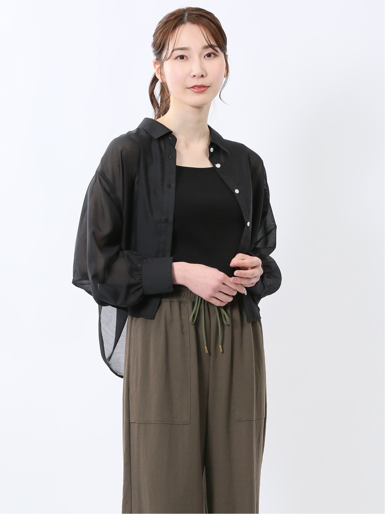 【SALE／30%OFF】m.f.editorial ショート シアー長袖シャツ タカキュー トップス シャツ・ブラウス グレー ブルーのサムネイル