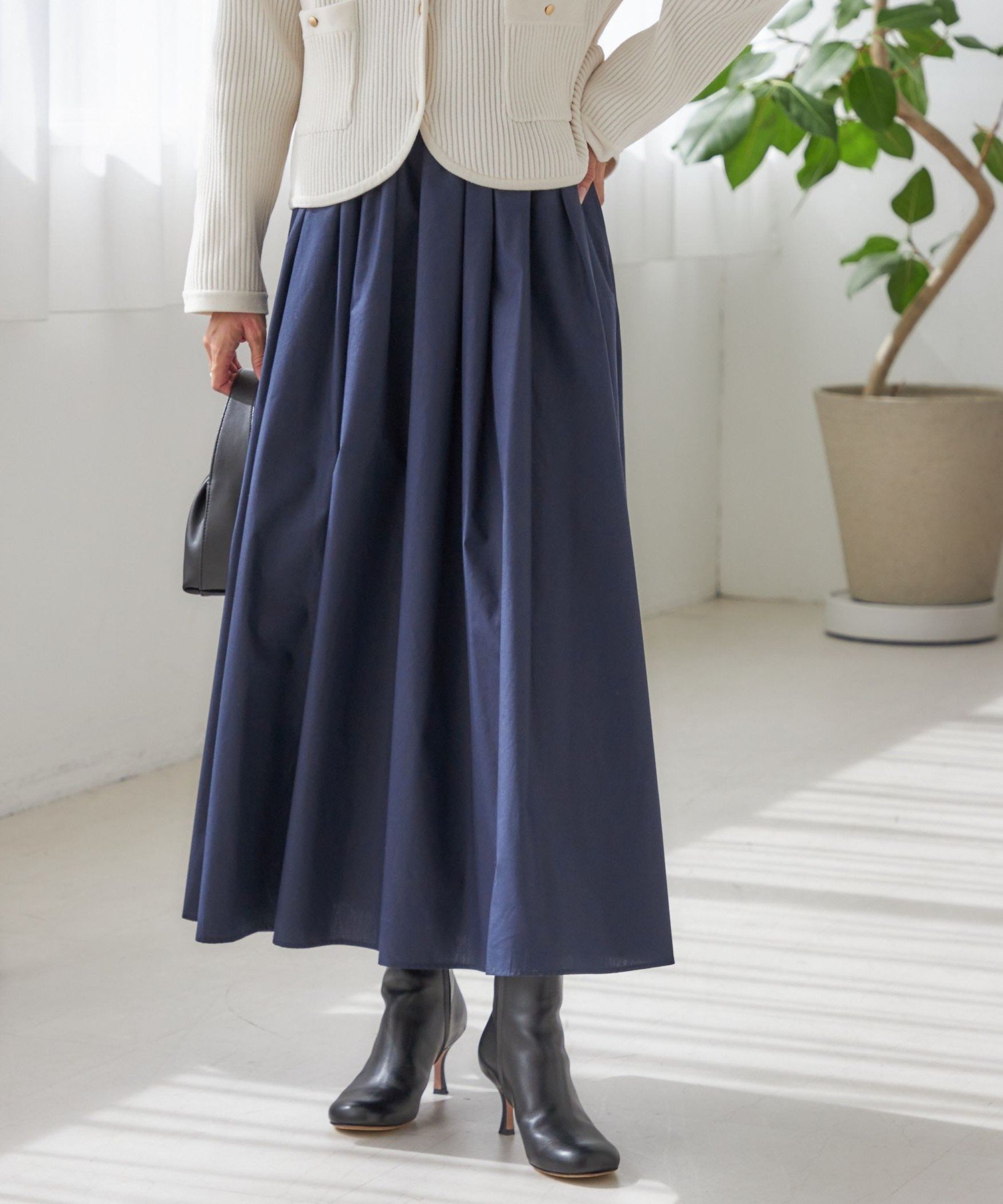 SHIPS WOMEN 《予約》＜手洗い可能＞タイプライター チンツ タック ギャザー スカート シップス スカート その他のスカート ブラウン ネイビー【送料無料】のサムネイル