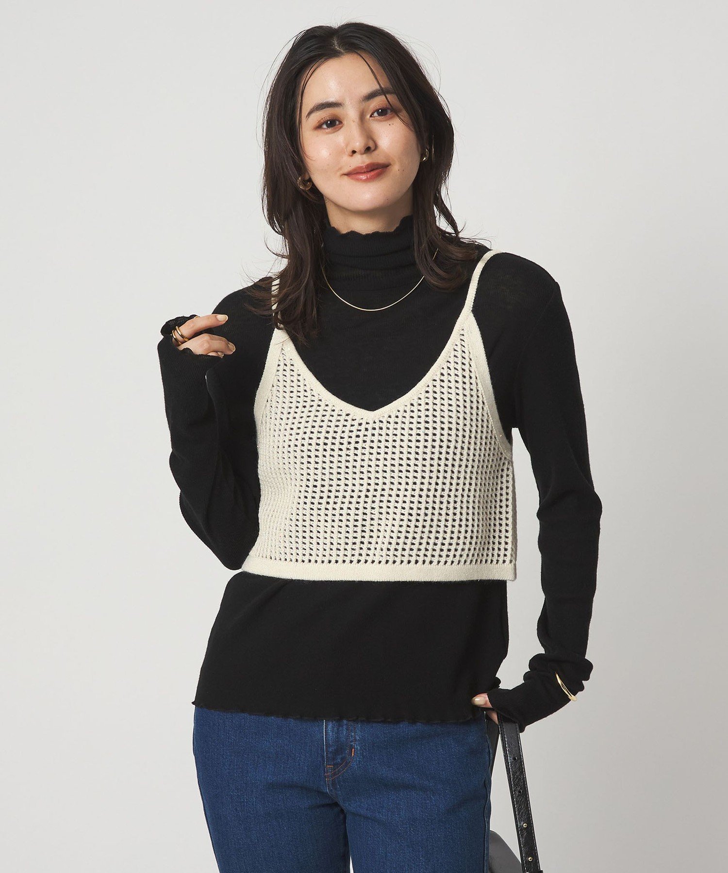 UNITED ARROWS green label relaxing スパンコール ニット 2WAY キャミソール ウォッシャブル ユナイテ..