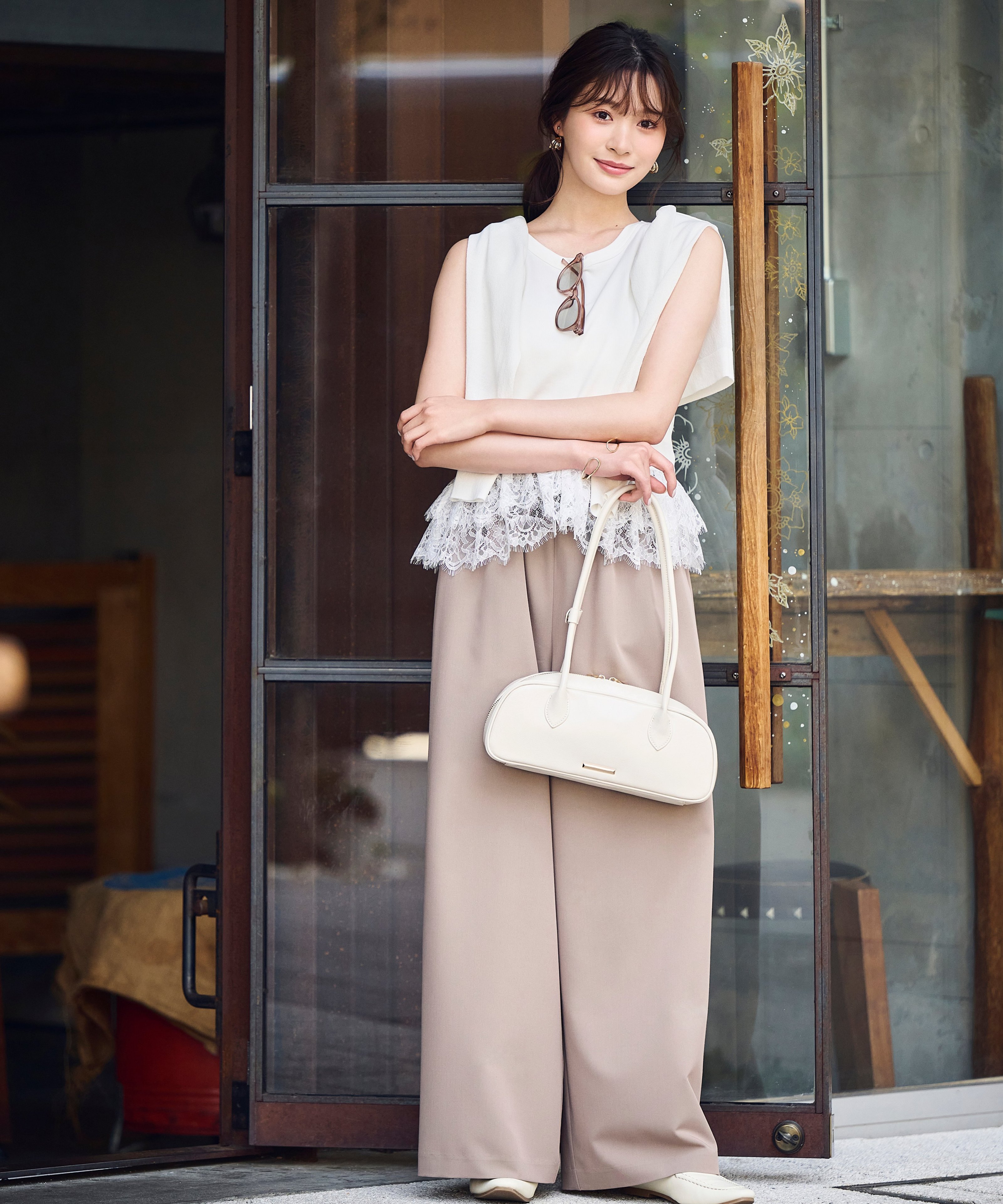 PROPORTION BODY DRESSING ＜中川紅葉さん着用＞＜a/mie＞ワイドイージーパンツ プロポーションボディドレッシング パンツ その他のパンツ ベージュ ブラック