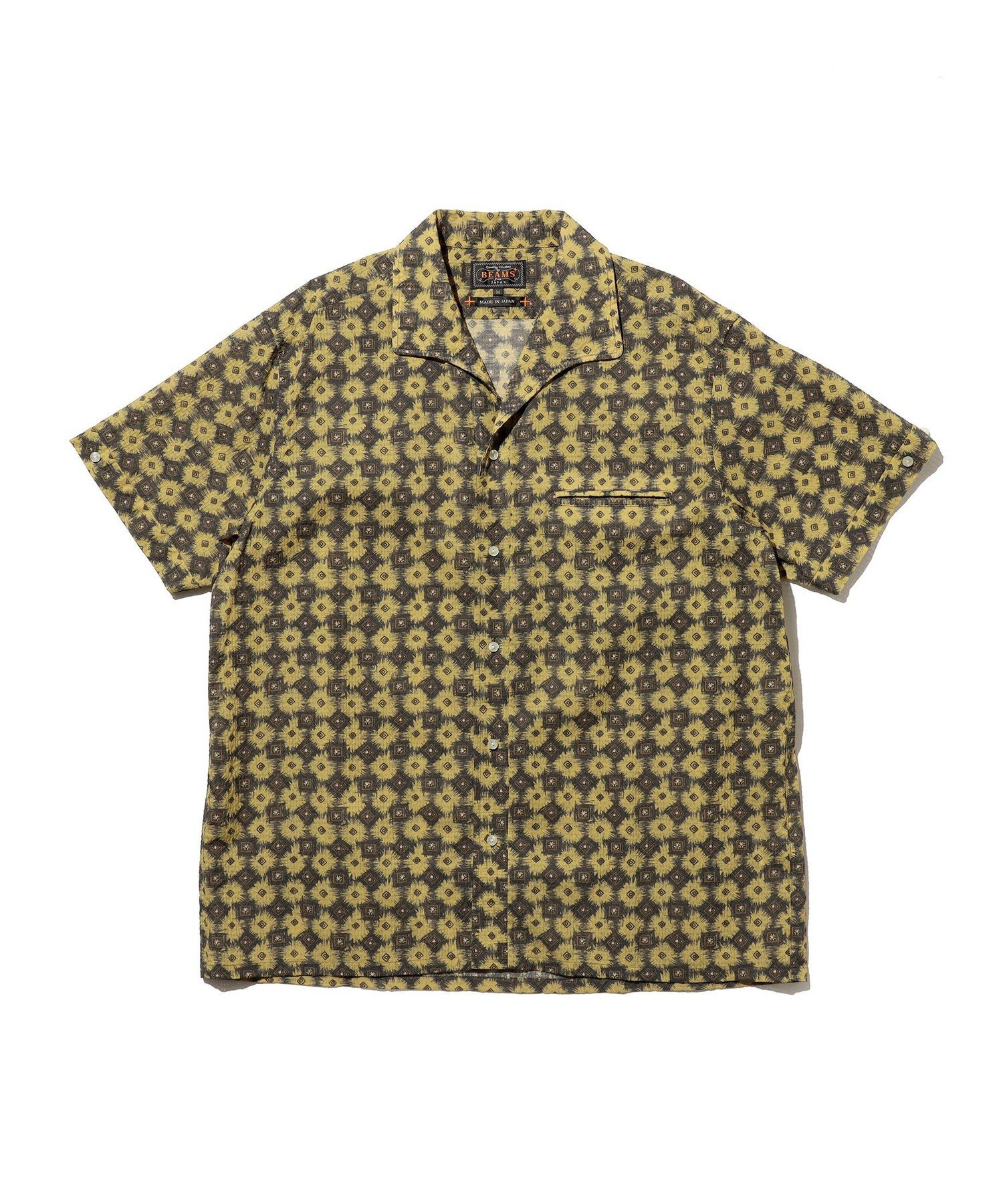 Italian Collar Mesh Print ビームス メン トップス シャツ・ブラウス グリーン イエロー
