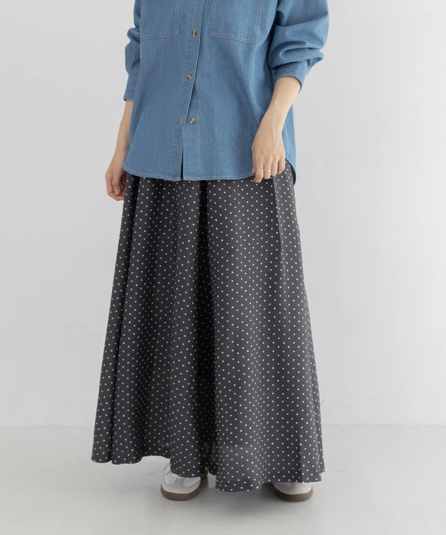 Sonny Label 『WEB限定』ドットプリントフレアスカート サニーレーベル スカート ロング・マキシスカート ブラック【送料無料】