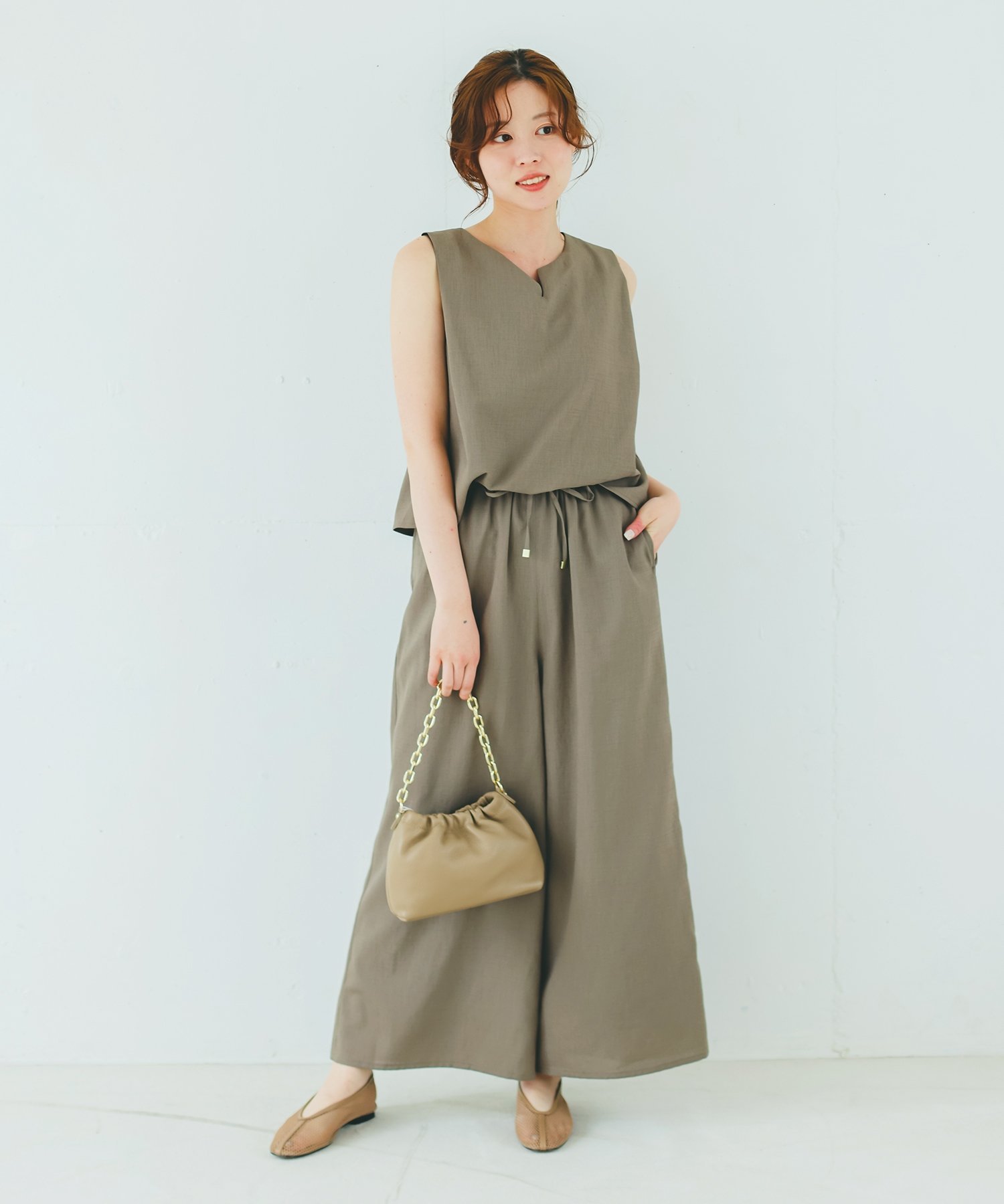 【SALE/30%OFF】le.coeur blanc リネンライクオールインワン ルクールブラン オールインワン・オーバーオール オールインワン・つなぎ グレー ブラウン【送料無料】
