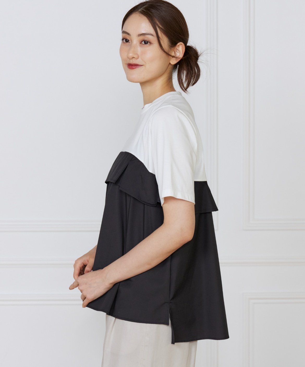INED ビスチェ風コンビ ジャージー トップス イネド トップス カットソー・Tシャツ ホワイト ベージュ