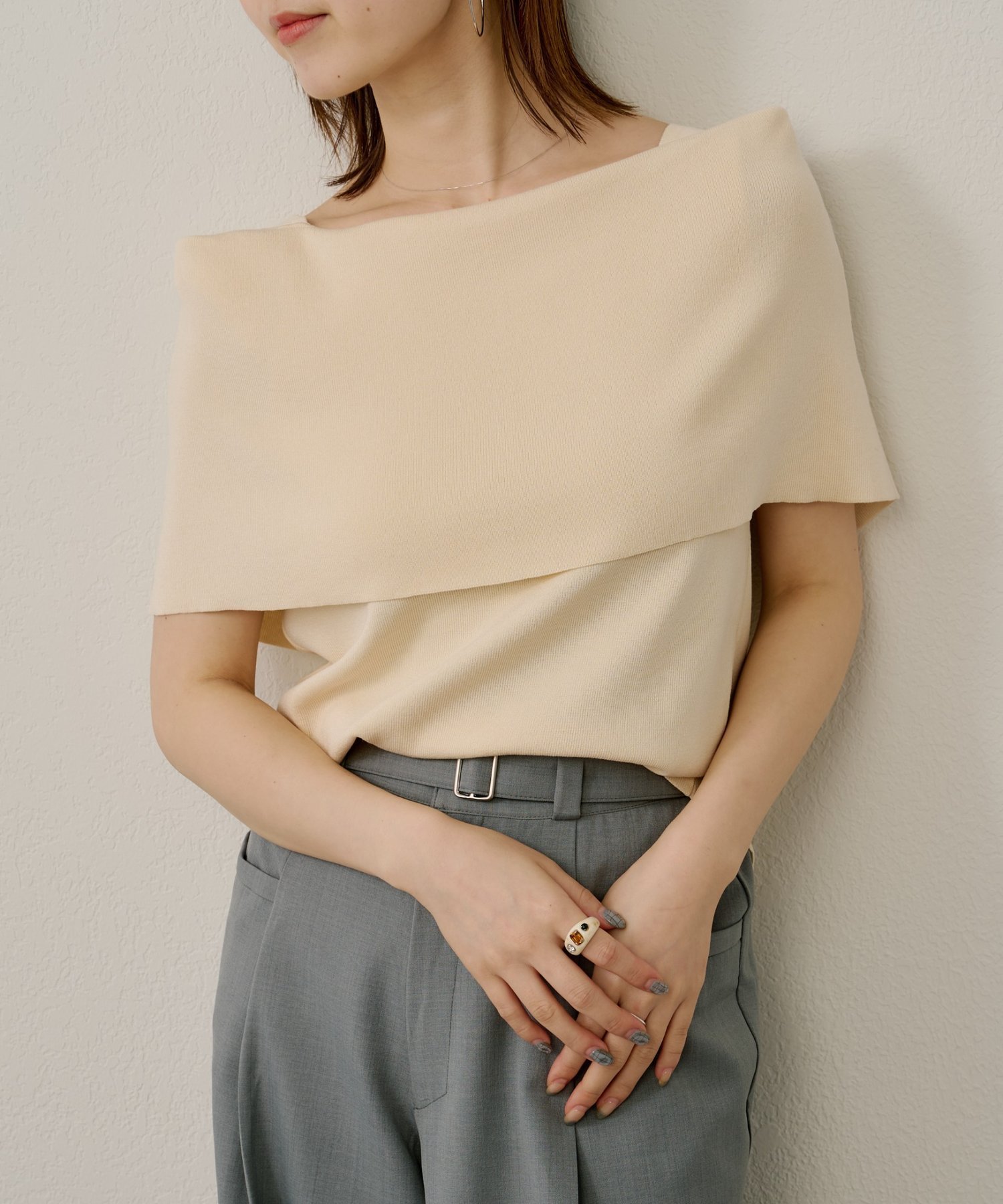 PAL GROUP OUTLET 【Omekashi】ノースリオフショルニット パル グループ アウトレット トップス ニット ホワイト ブラウン グレー