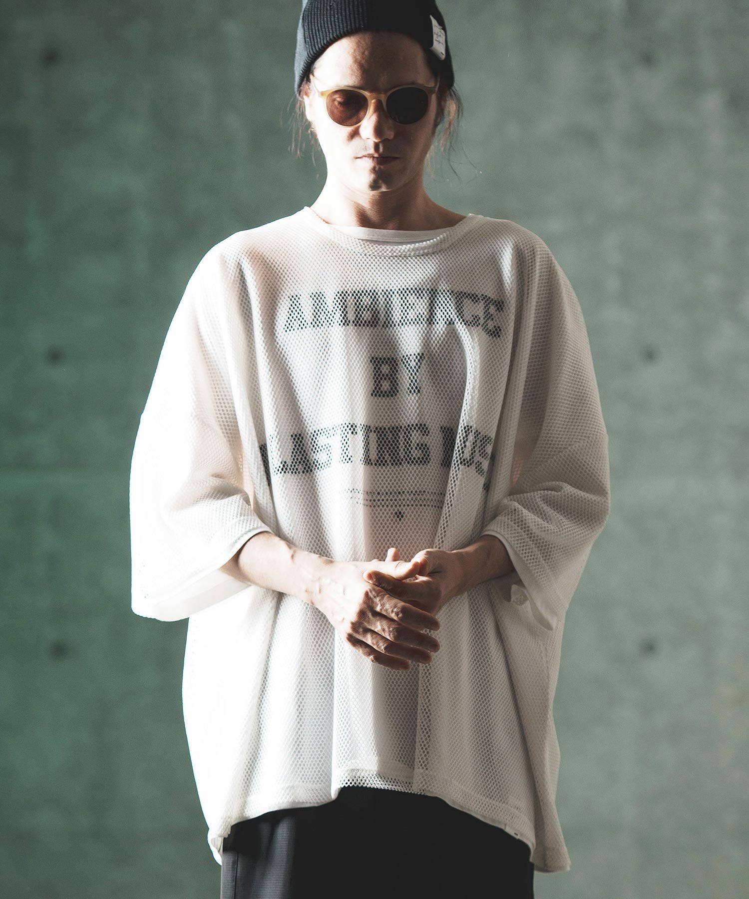 GLIMCLAP mt8996- Mesh layered design T-shirt Tシャツ カンビオ トップス カットソー・Tシャツ ホワイト ブラック【送料無料】