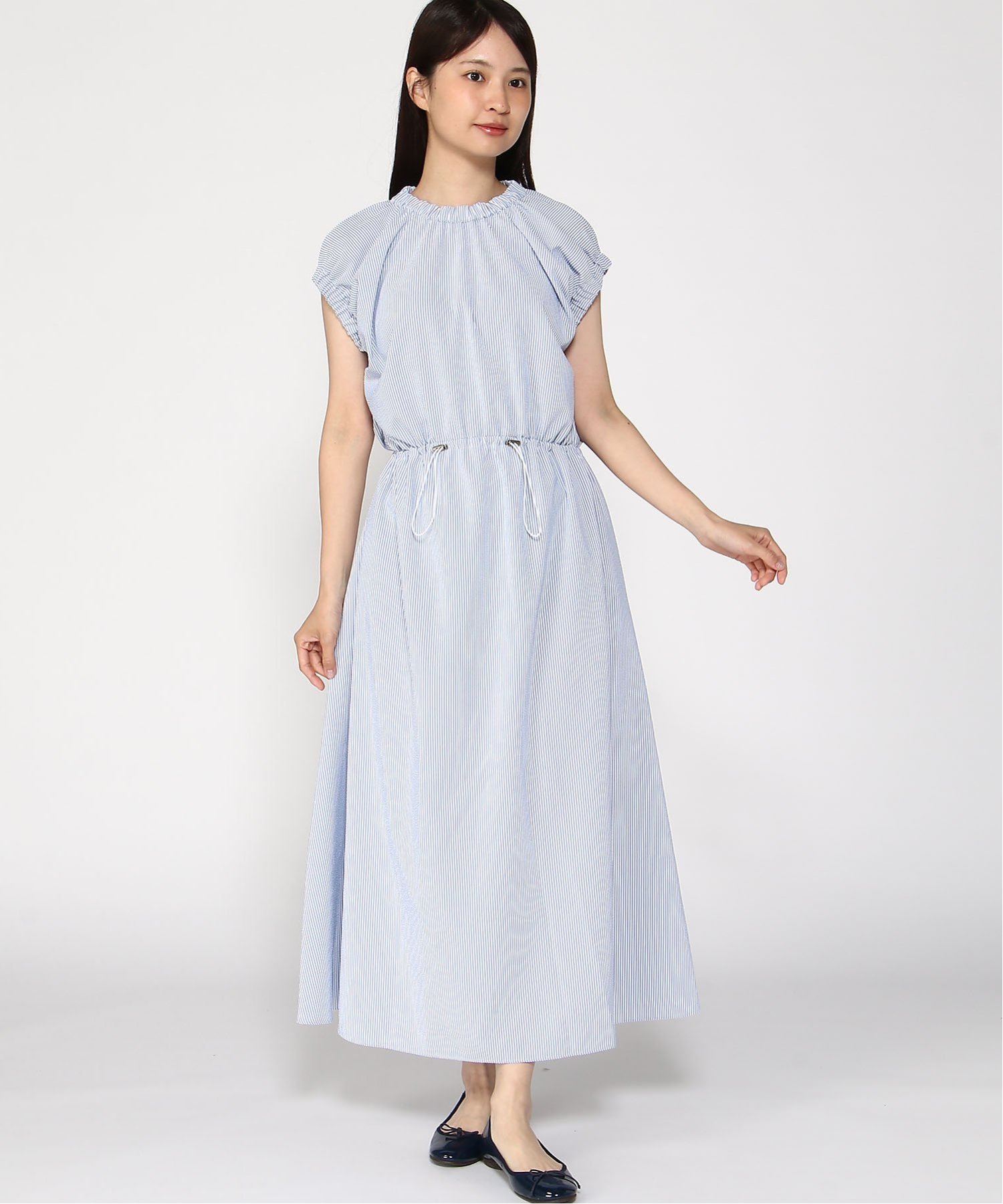 【SALE／30%OFF】Doubleface Tokyo ウエストゴムギャザーワンピース ダブルフェーストーキョー ワンピース・ドレス ワンピース ブルー グレー【送料無料】