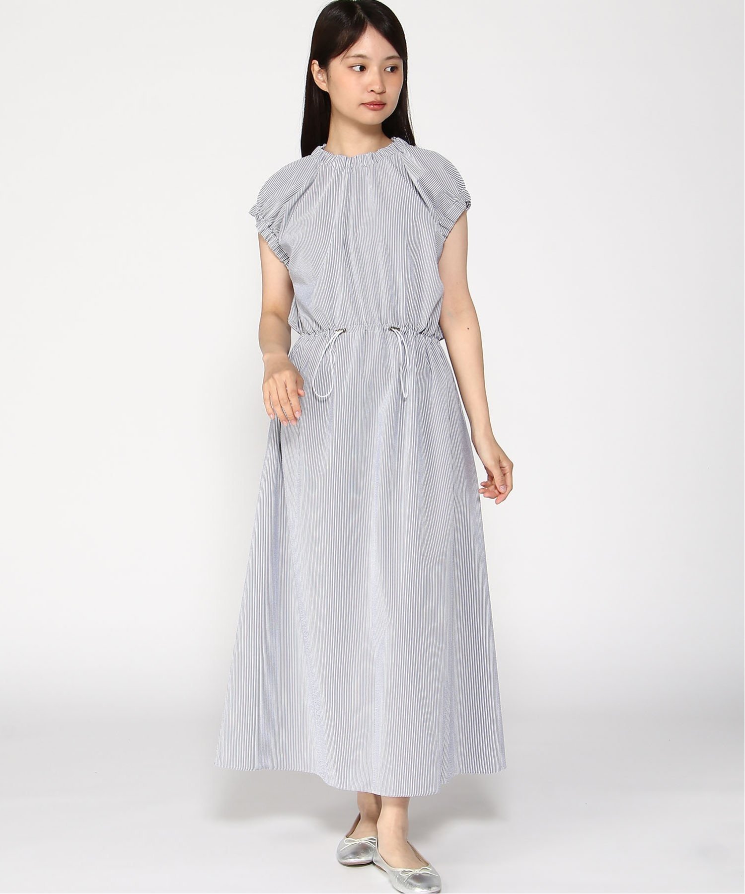 【SALE／30%OFF】Doubleface Tokyo ウエストゴムギャザーワンピース ダブルフェーストーキョー ワンピース・ドレス ワンピース ブルー グレー【送料無料】