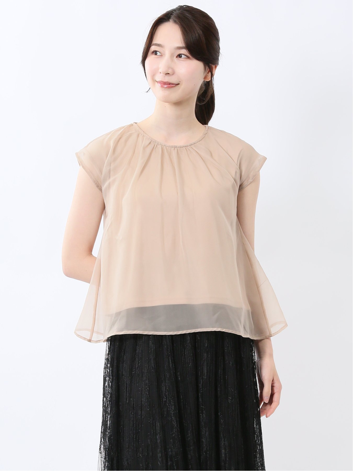 【SALE／30%OFF】m.f.editorial オーガンジー レイヤード プルオーバー タカキュー トップス カットソー・Tシャツ ベージュ ブルー ホワイトのサムネイル