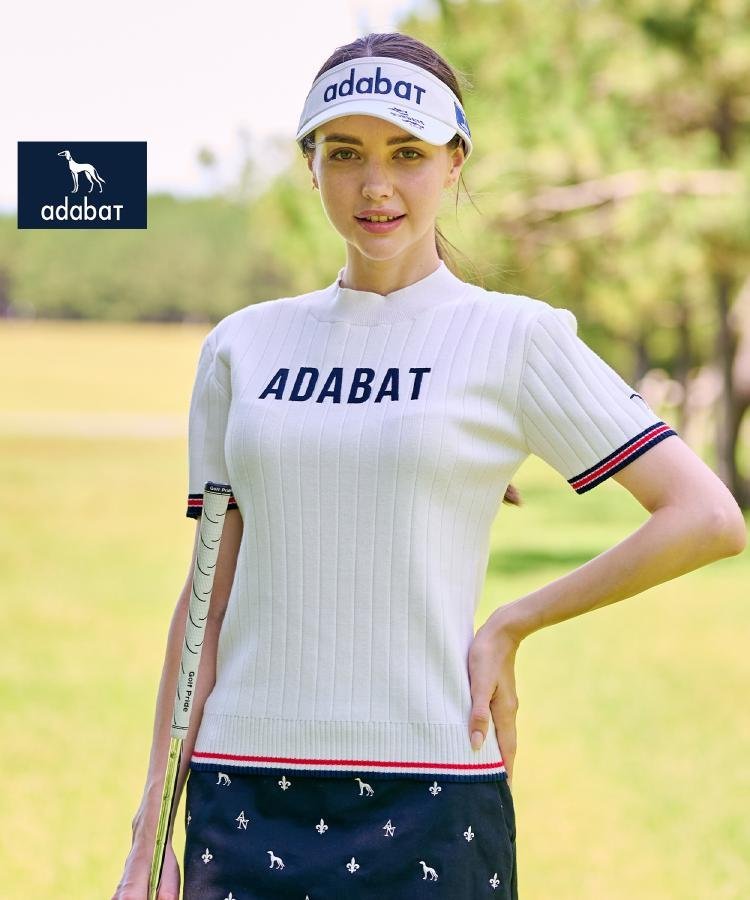 【SALE／60%OFF】adabat 【ADABAT NAVY】フロントロゴワイドリブモックニット アダバット トップス ニット ホワイト ネイビー グリーン【送料無料】