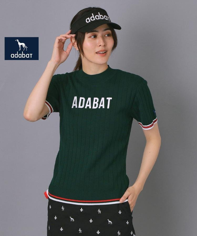 【ADABAT NAVY】フロントロゴワイドリブモックニット アダバット トップス ニット ホワイト ネイビー グリーン