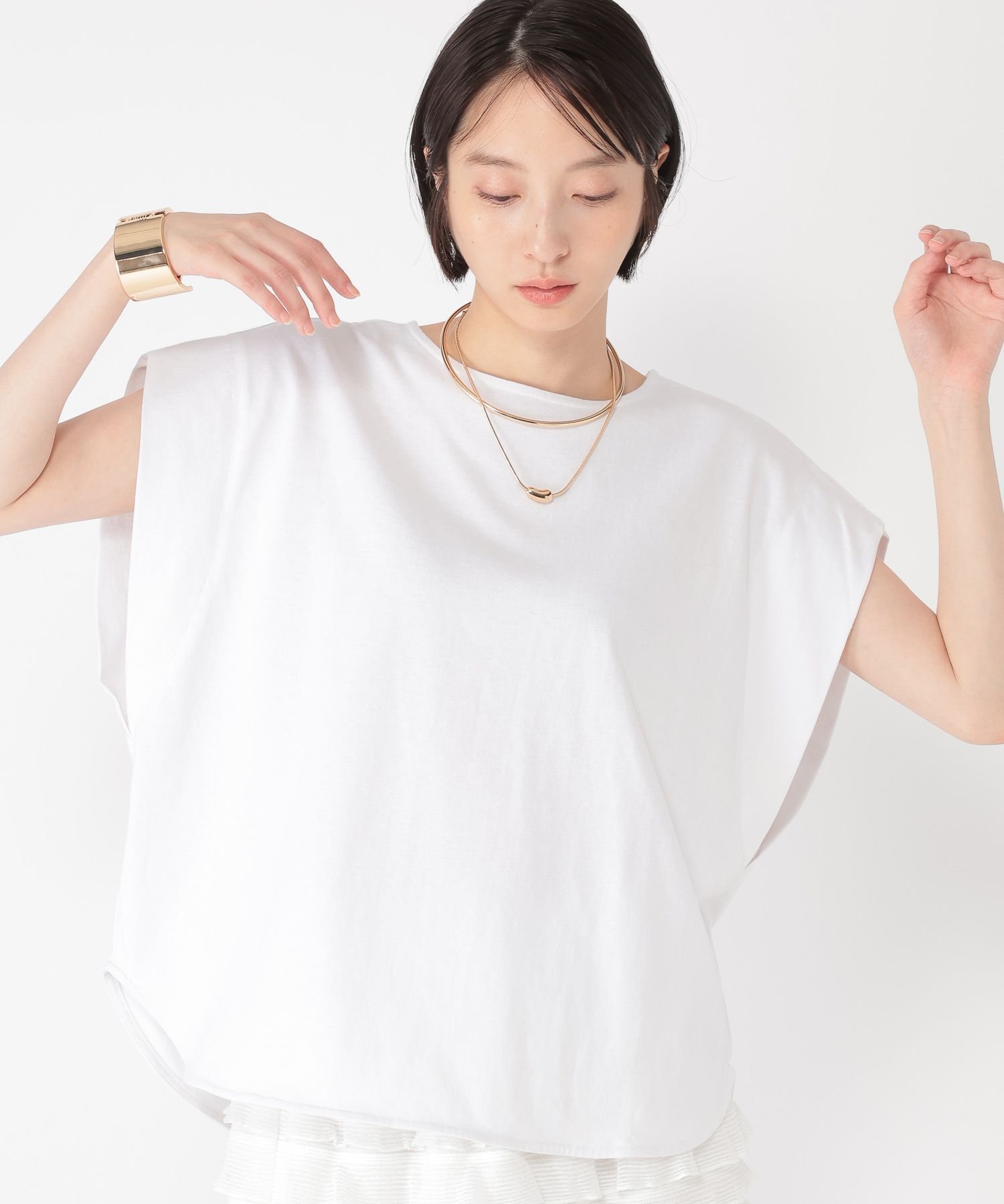【daily CLIP】ドルマンフレンチスリーブT スタディオクリップ トップス カットソー・Tシャツ ブルー ホワイト ブラック