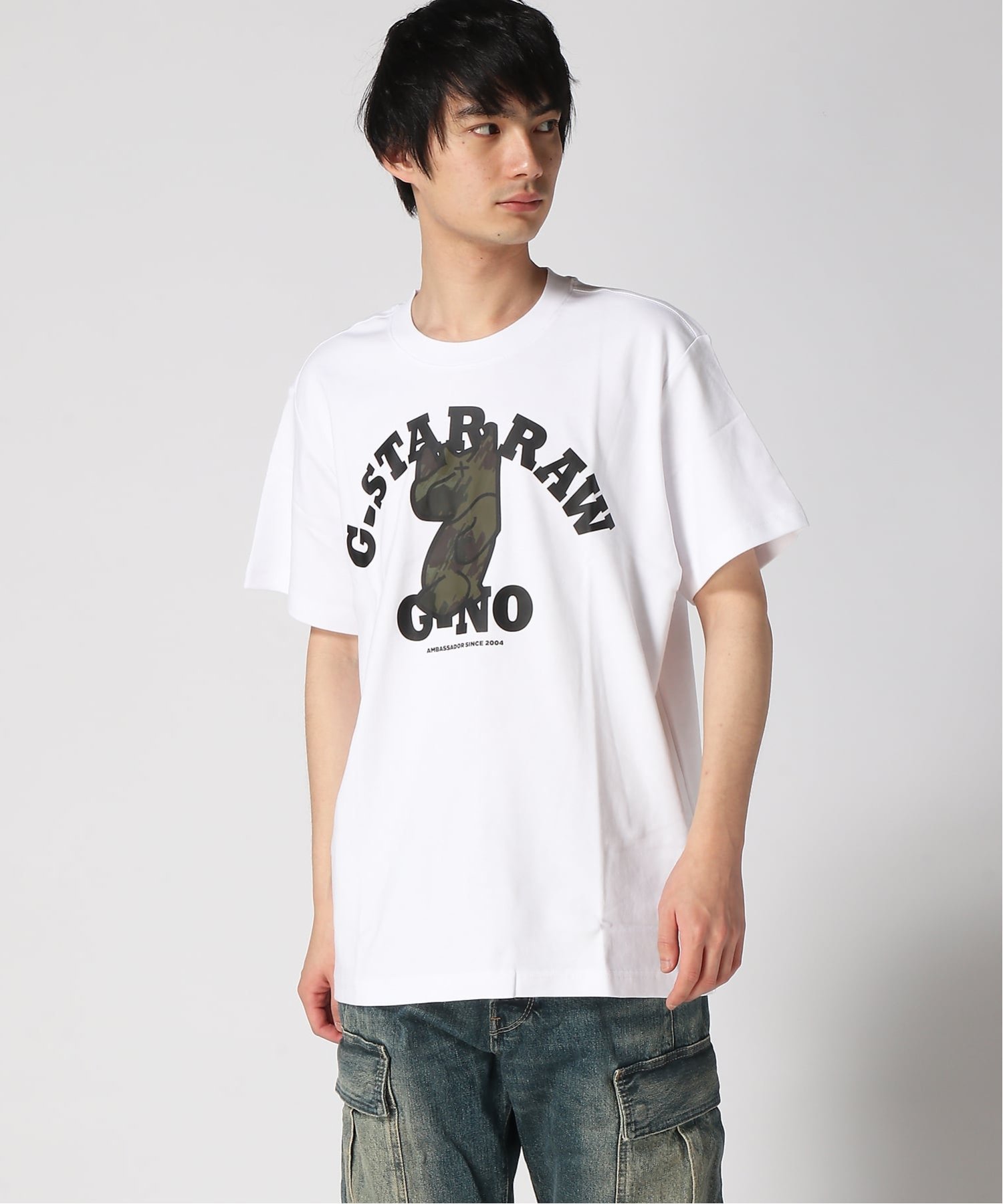 【公式ショップ】G-NO Loose T-Shirt/グラフィックオーバーサイズルーズTシャツ/マスコットキャラクター ジースターロゥ トップス カットソー・Tシャツ ホワイト
