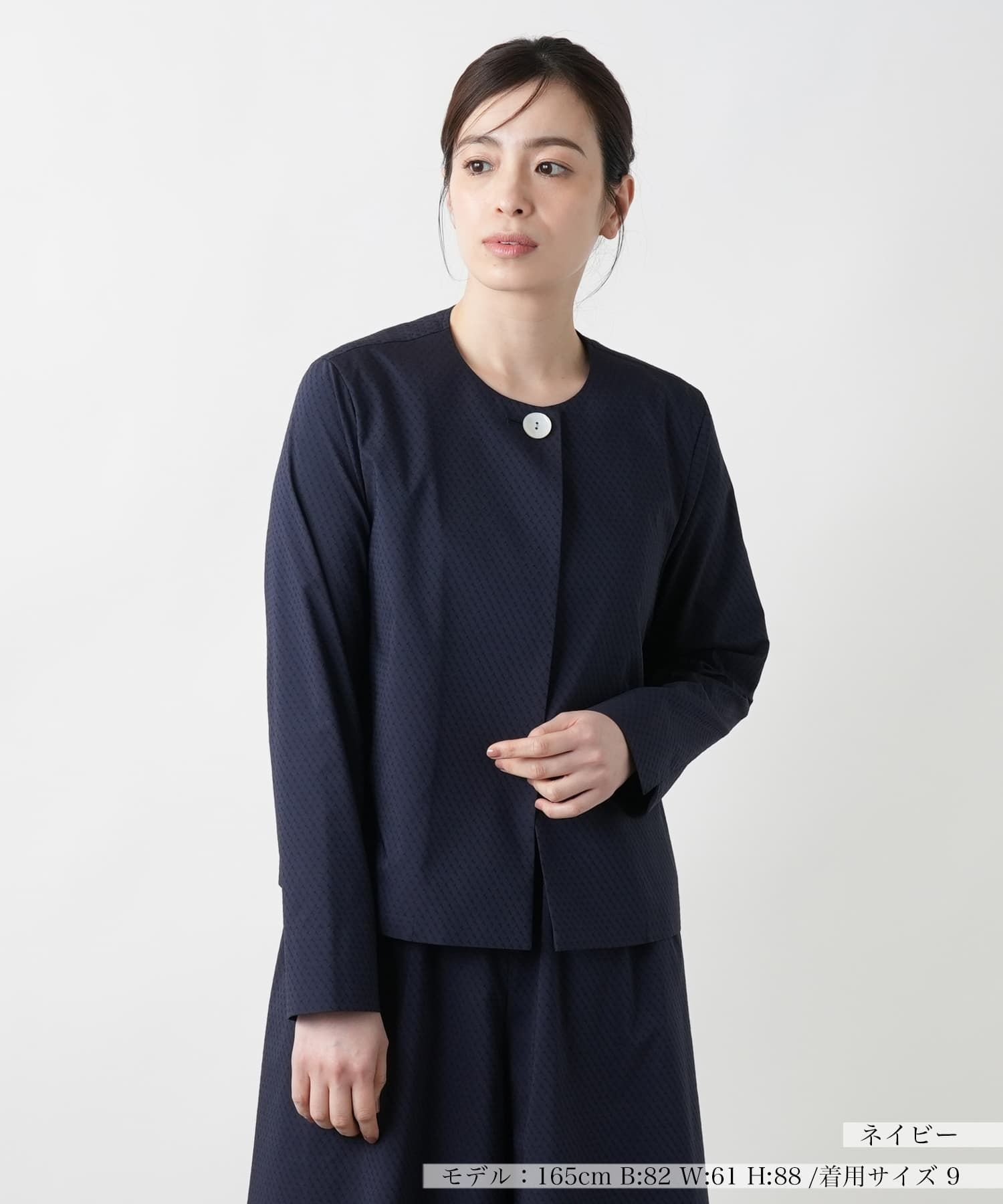 Leilian 【店舗人気】ノーカラージャケット レリアン ジャケット・アウター テーラードジャケット・ブレザー ネイビー ブラック