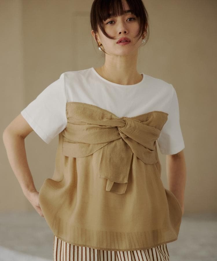 THE SHOP TK 【ひんやり/吸水速乾/UV】ビスチェ風 切り替えTシャツ ザ ショップ ティーケー トップス カットソー・Tシャツ ホワイト ブラック グリーン