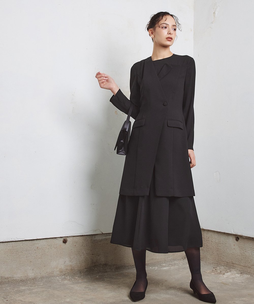 Callarus 【喪服・礼服】洗える防しわ前開きジャケットドッキングデザインワンピース カラルス スーツ・フォーマル スーツワンピース【送料無料】