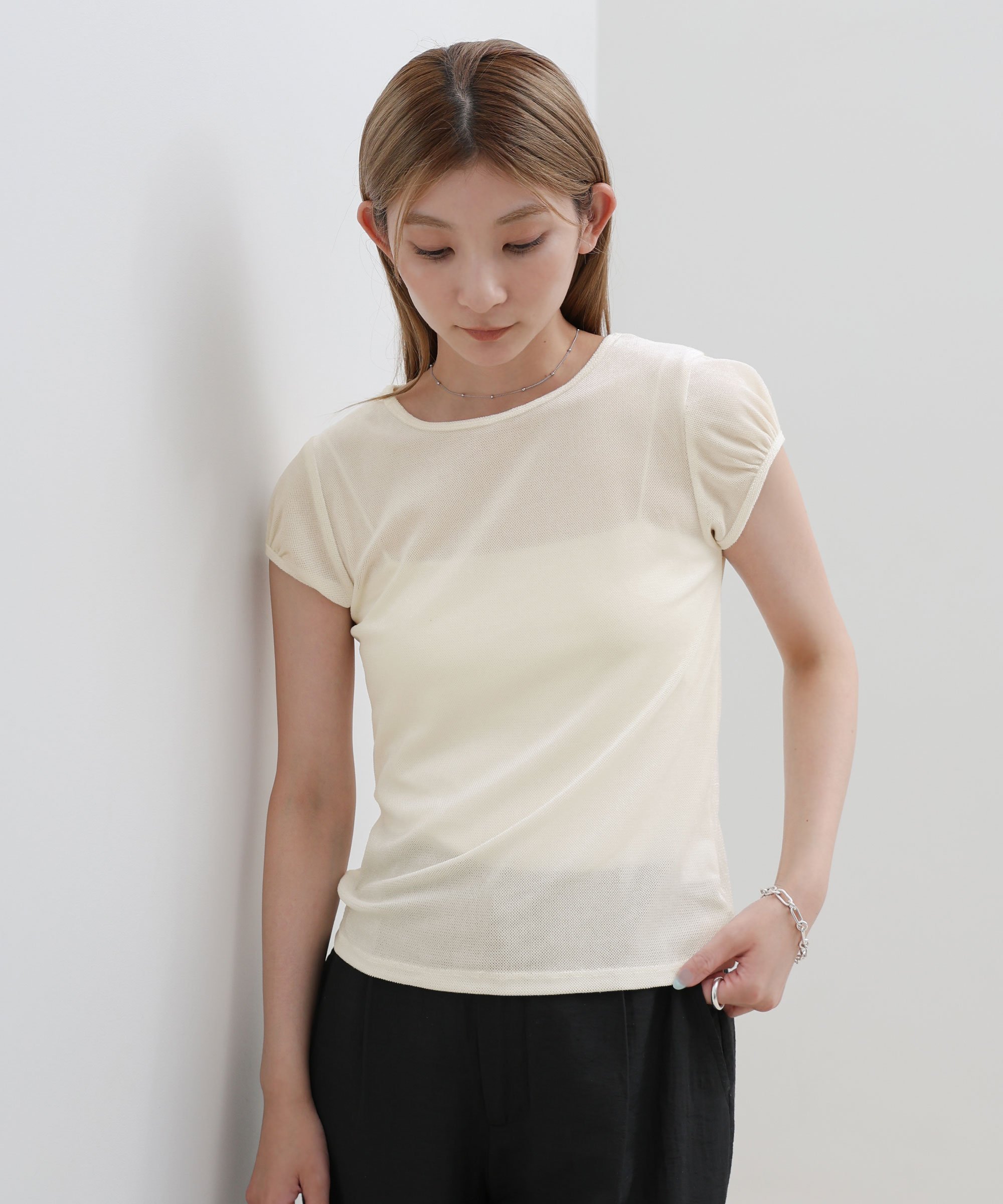 SELECT MOCA ベロアミニスリーブTシャツ セレクトモカ トップス カットソー・Tシャツ