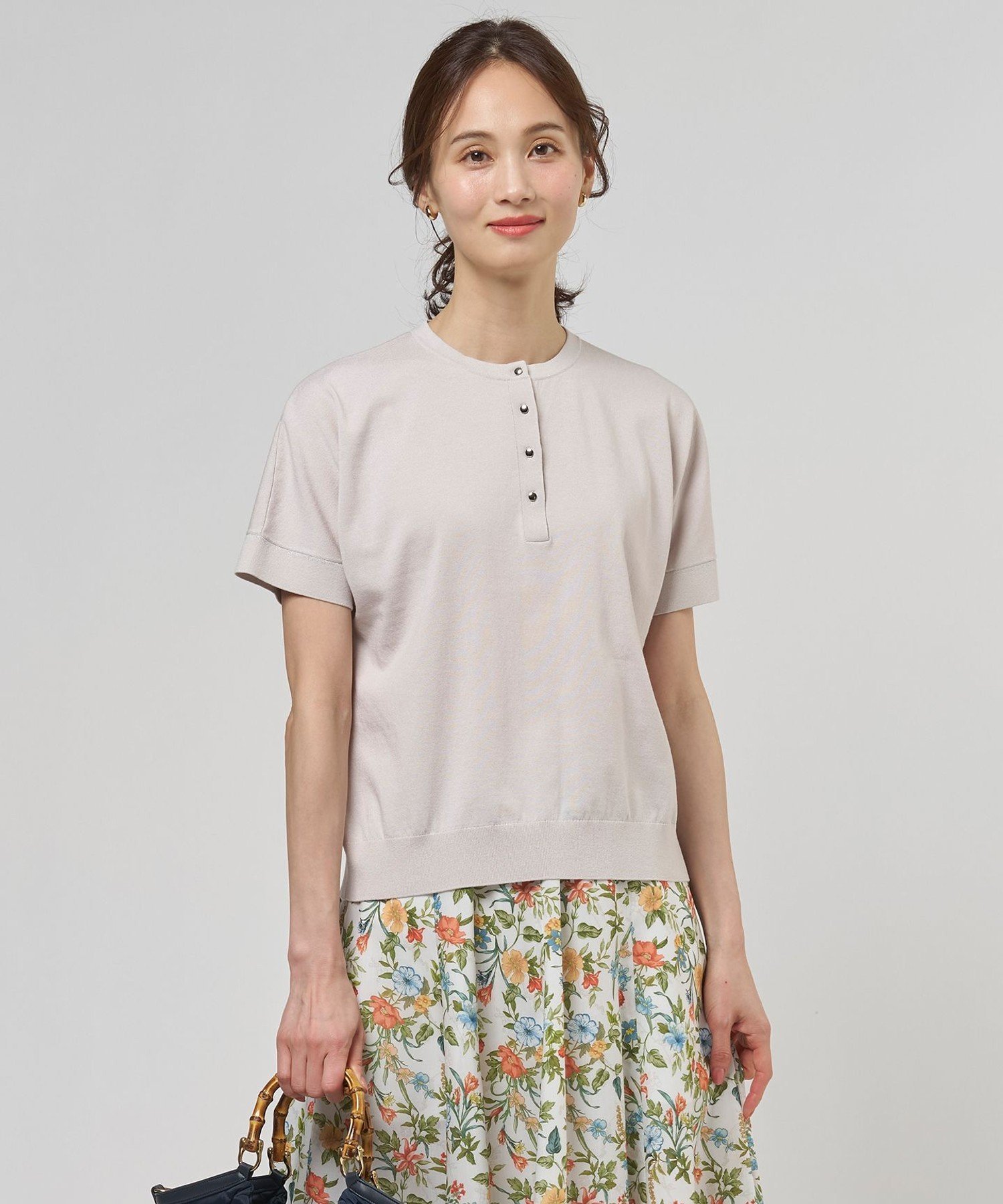 J.PRESS LADIES L COOL MINT COTTON POLYESTER ヘンリーネック ニット プルオーバー ジェイプレス トップス ニット グレー ネイビー グリーン
