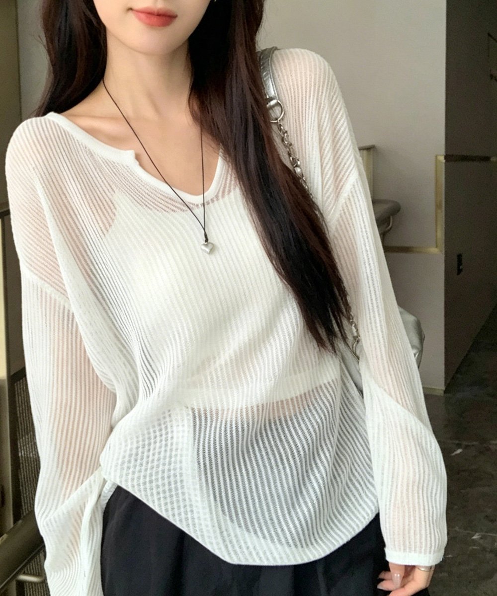 miniministore 透かし編みトップス ゆったりプルオーバー ミニミニストア トップス カットソー・Tシャツ ブラック イエロー グリーン ホワイト ベージュ
