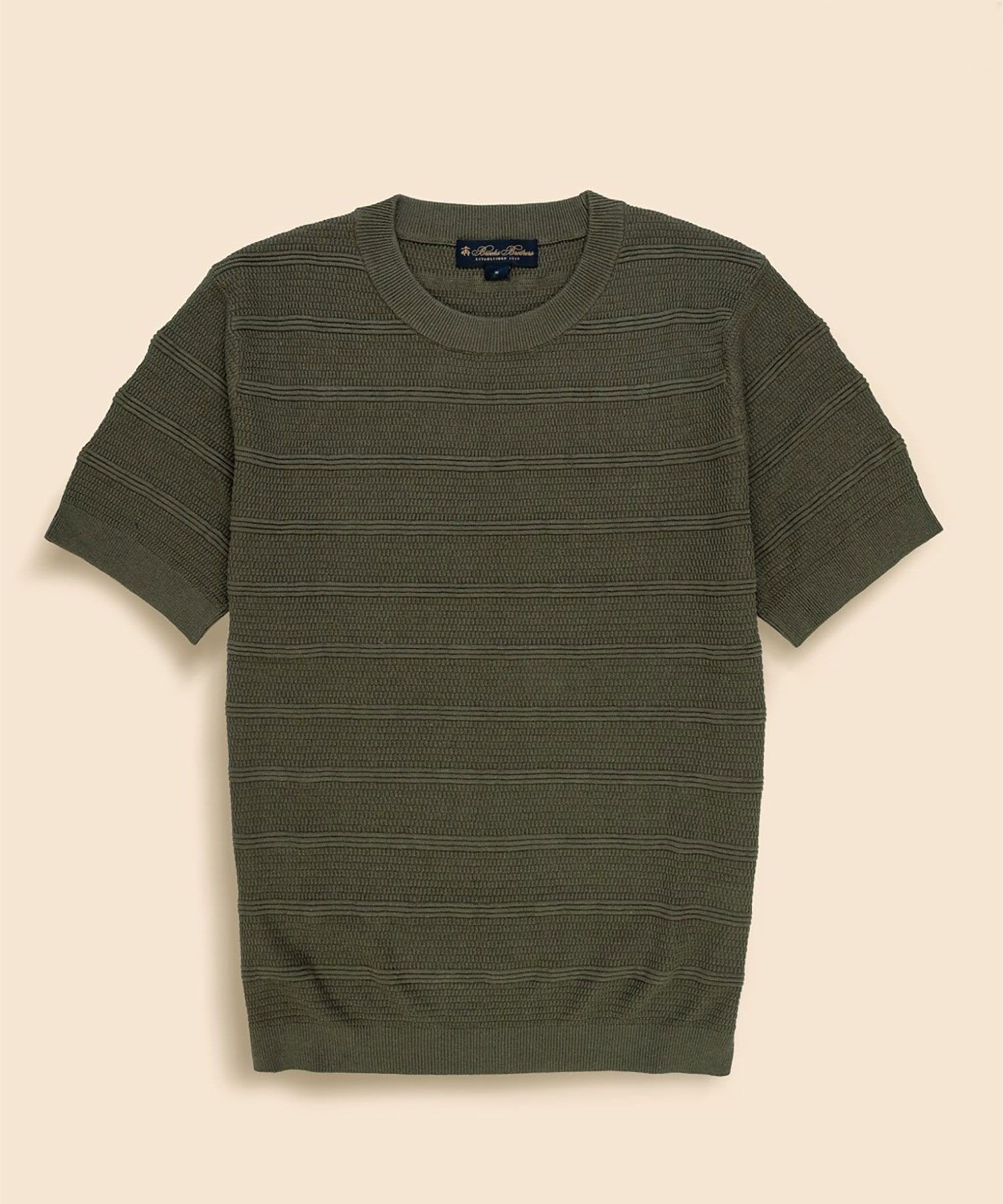 BROOKS BROTHERS リヨセルブレンド テキスチャード ショートスリーブ クルーネックセーター ブルックス ブラザーズ トップス ニット ネイビー カーキグリーン【送料無料】