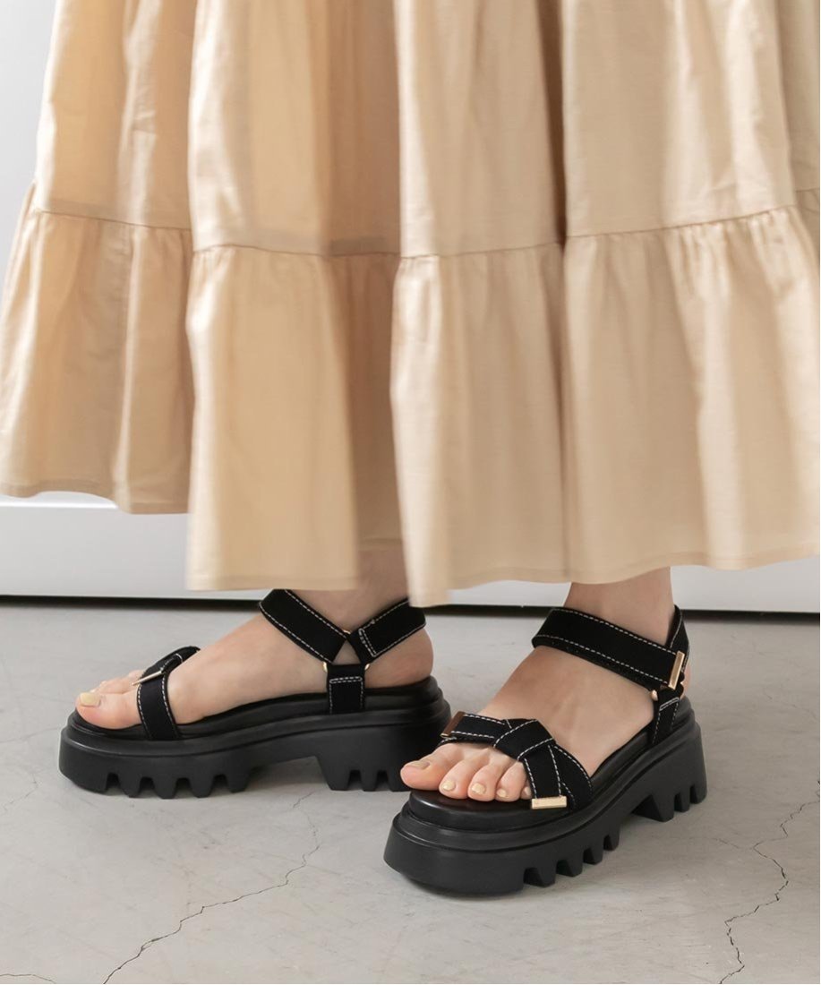 【SALE／20%OFF】RANDA ストレスフリー/ステッチリボントラックソールサンダル ランダ シューズ・靴 サンダル ブラック グレー ホワイト【送料無料】のサムネイル