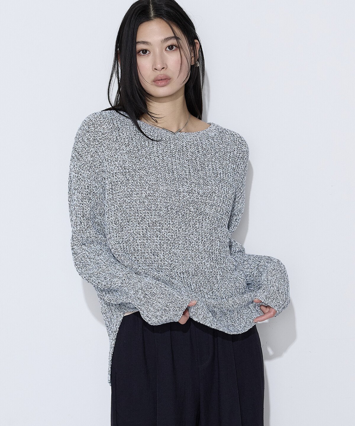 【SALE／20%OFF】COMME CA 和紙混杢ニット プルオーバー コムサ トップス ニット ベージュ ネイビー【送料無料】