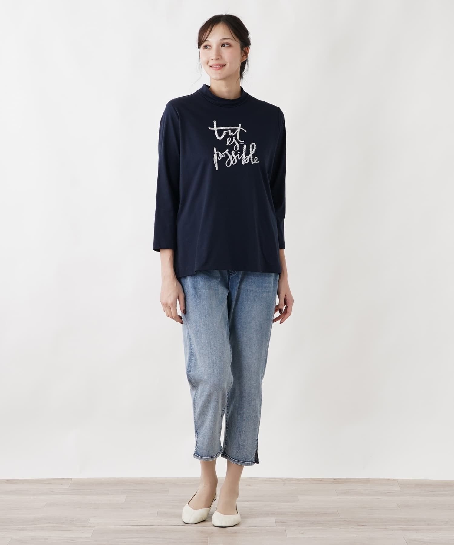 Leilian PLUS HOUSE カットソー【MUSE BY ROCHAS Premiere】 レリアン プラスハウス トップス カットソー・Tシャツ ネイビー ホワイト