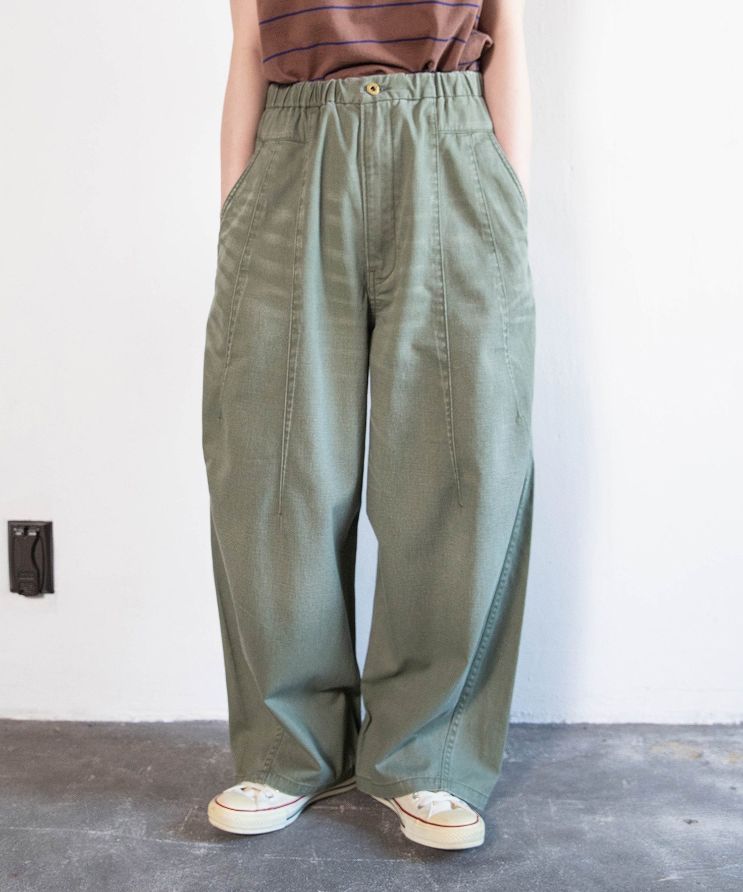 URCH RNA R4447 ヴィンテージカラーのビストロワークパンツ アールエヌエーエヌ パンツ その他のパンツ ピンク グリーン グレー